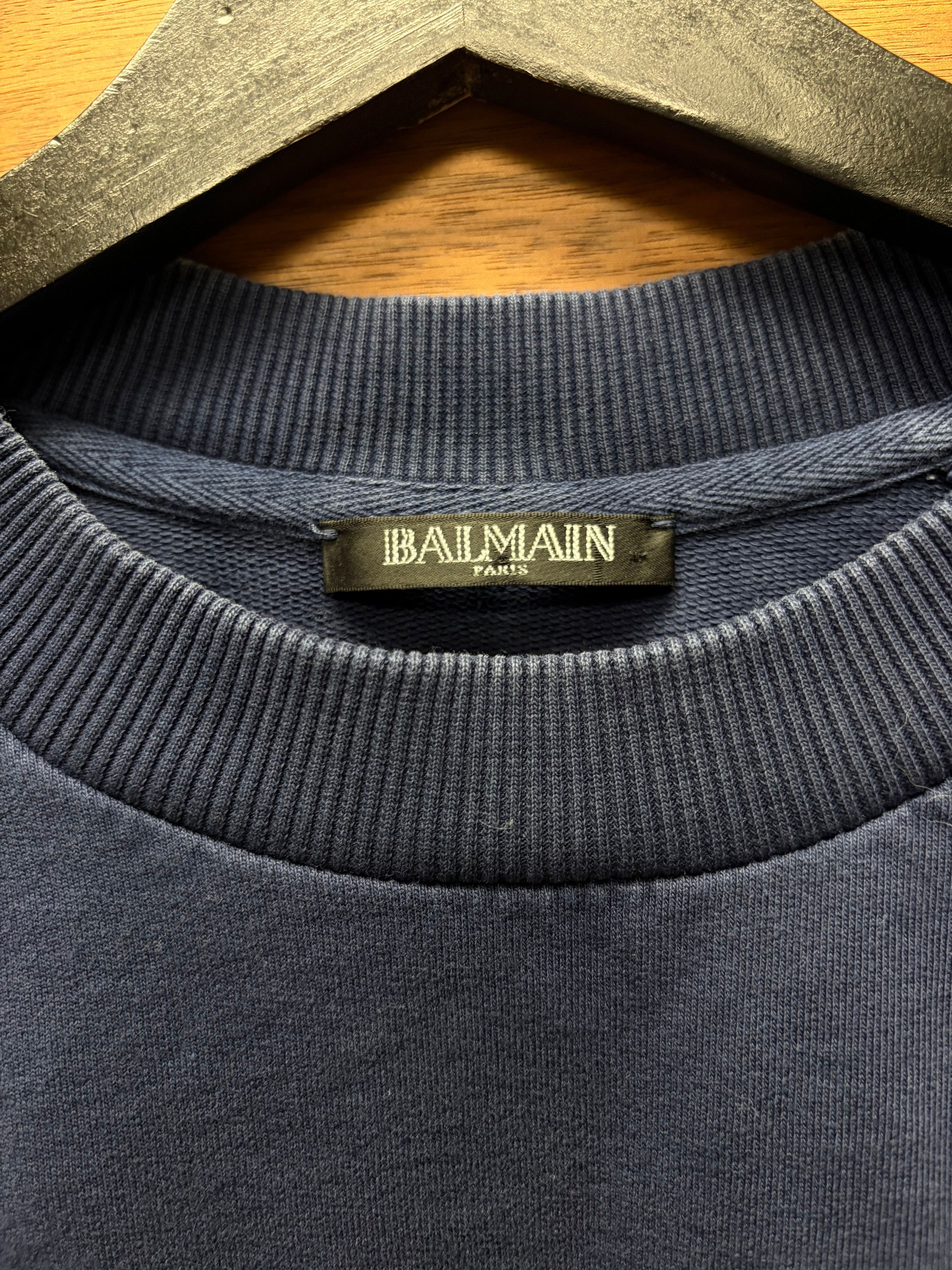 Balmain Balmain Silver/Navy Cotton Logo Crewneck Sweatshirt Size US S / EU 44-46 / 1 - 3 Thumbnail