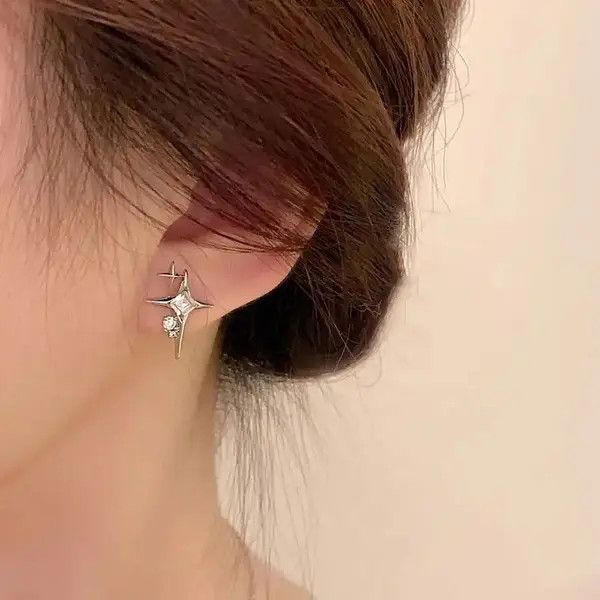 Jewelry Crystal Star Stone Earrings Gothic Punk Chrome Jewelry Spike Size ONE SIZE - 2 Thumbnail