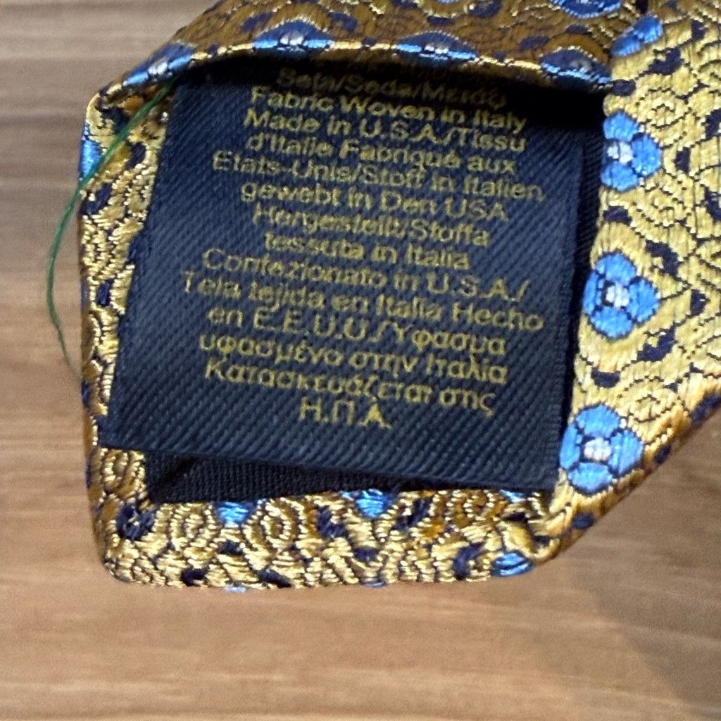 Brooks Brothers Brooks Brothers Gold Blue Medallion Silk Tie 3.25” USA Size 26 - 4 Thumbnail