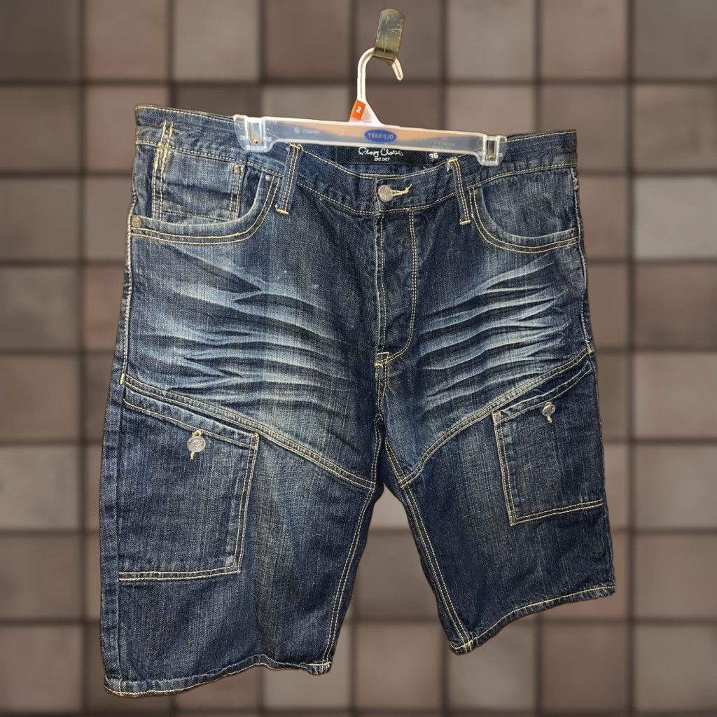 Vintage Play Cloths Shorts Mens 36 Dark Blue Denim Distressed Flat Front Urban Size US 36 / EU 52 - 1 Thumbnail