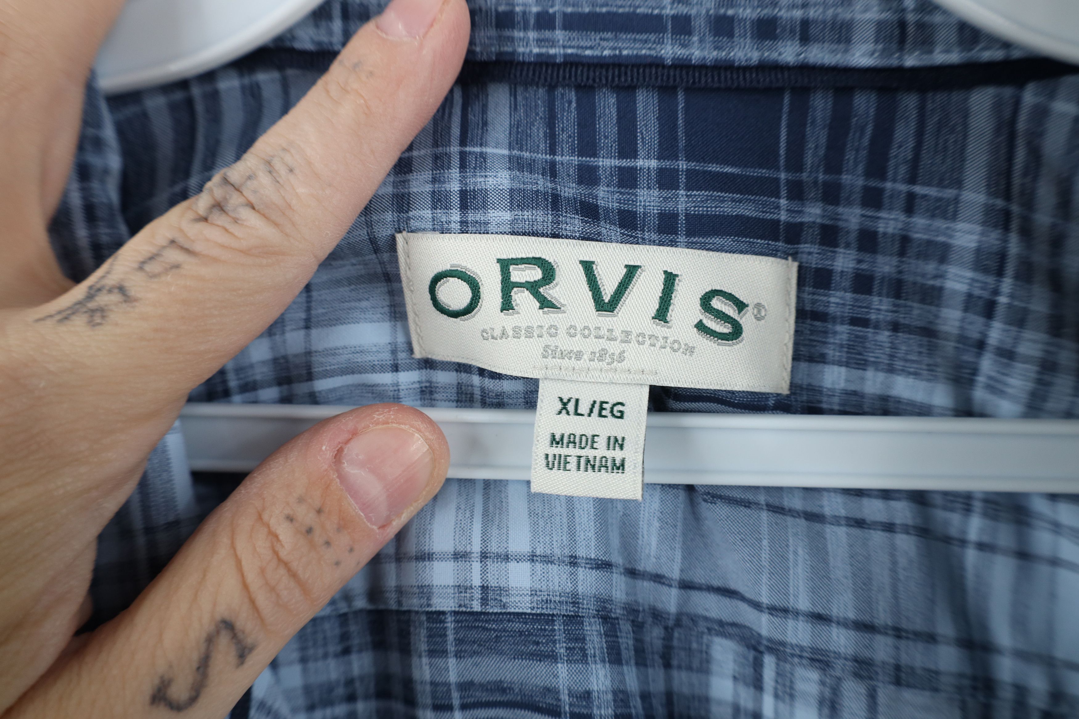 Orvis Y2K Orvis Knit Short Sleeve Collared Button Shirt Blue Plaid Size US XL / EU 56 / 4 - 7 Thumbnail
