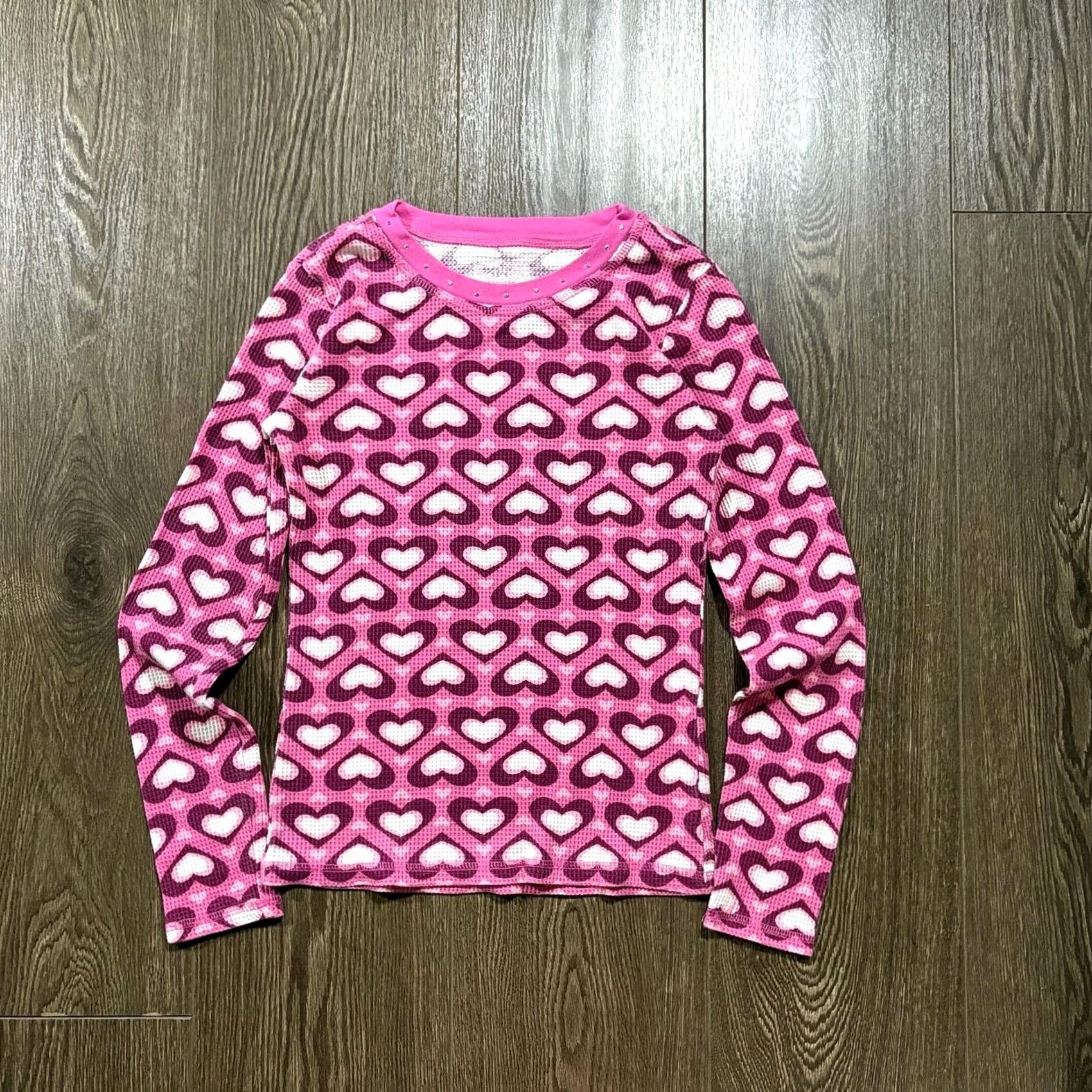 Pinko Y2K Pink Heart Thermal Shirt Womens S Pink Studded Long Sleeve Top Size S / US 4 / IT 40 - 3 Thumbnail