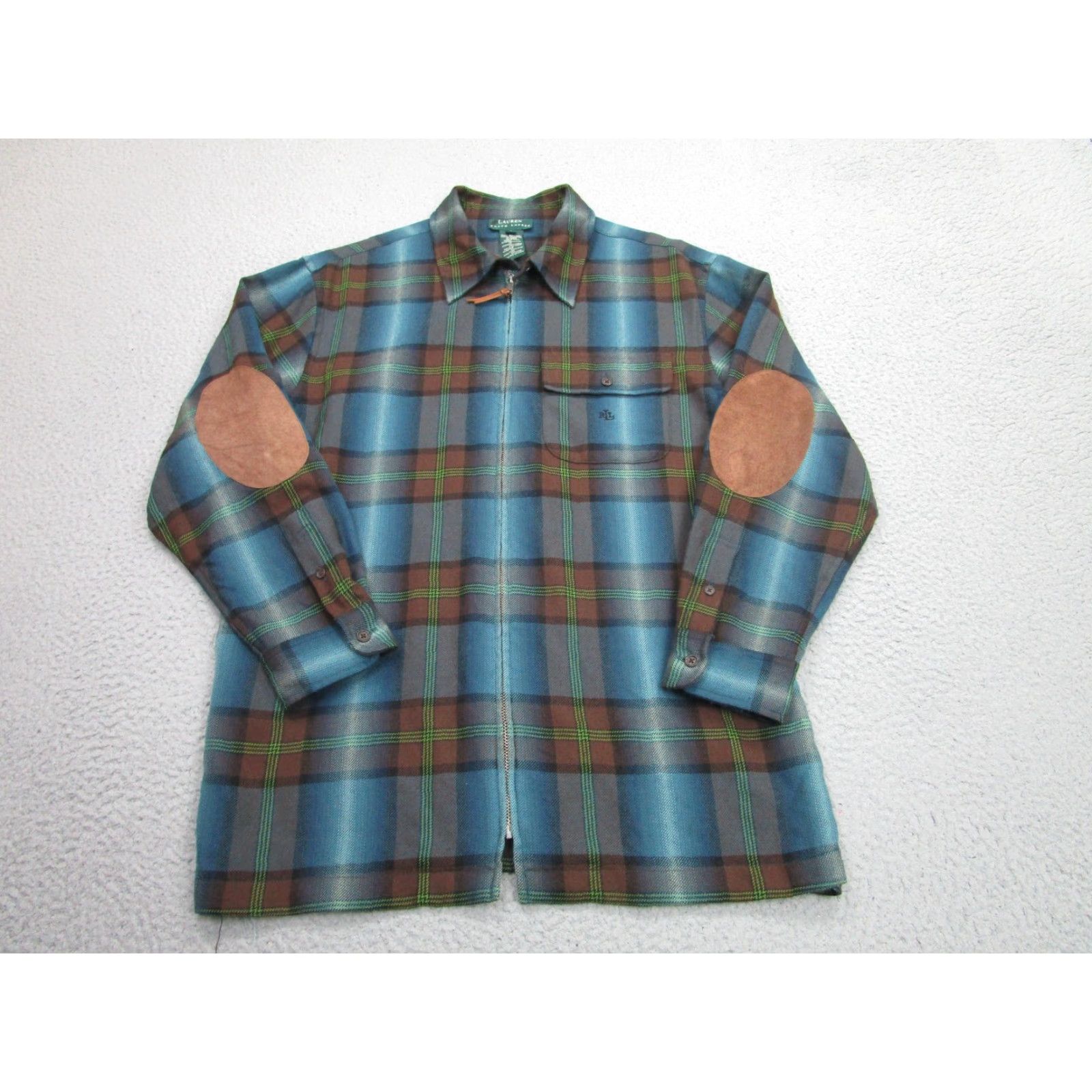 Ralph Lauren Ralph Lauren Jacket Mens L Blue Wool Plaid Flannel Elbow Patch Zip Shacket Size US L / EU 52-54 / 3 - 2 Thumbnail