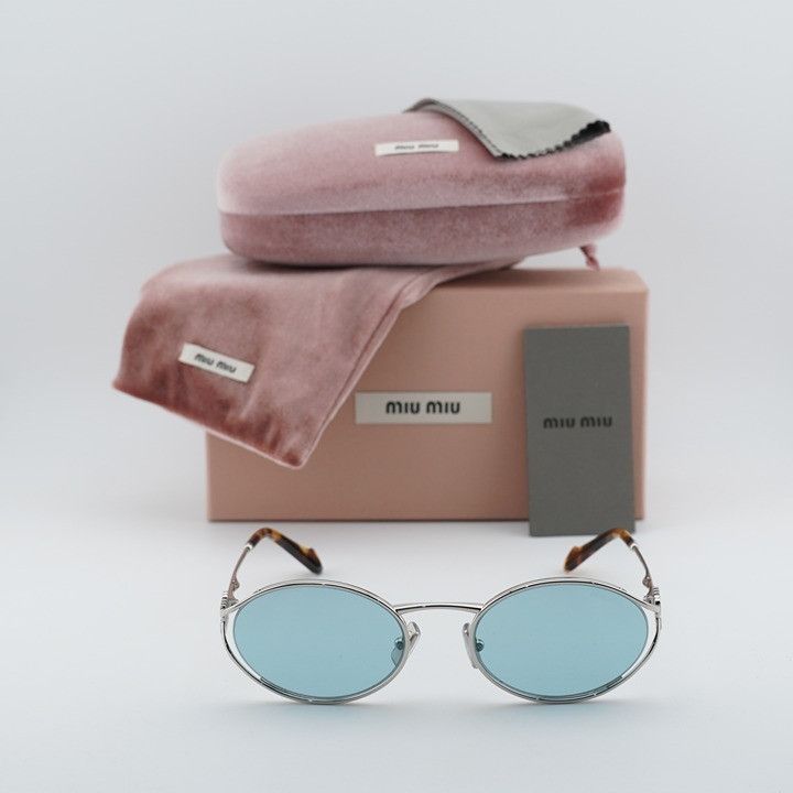 Miu Miu Miu Miu MU52YS 1BC20R Sunglasses Silver Oval Frame, Blue Size ONE SIZE - 11 Thumbnail
