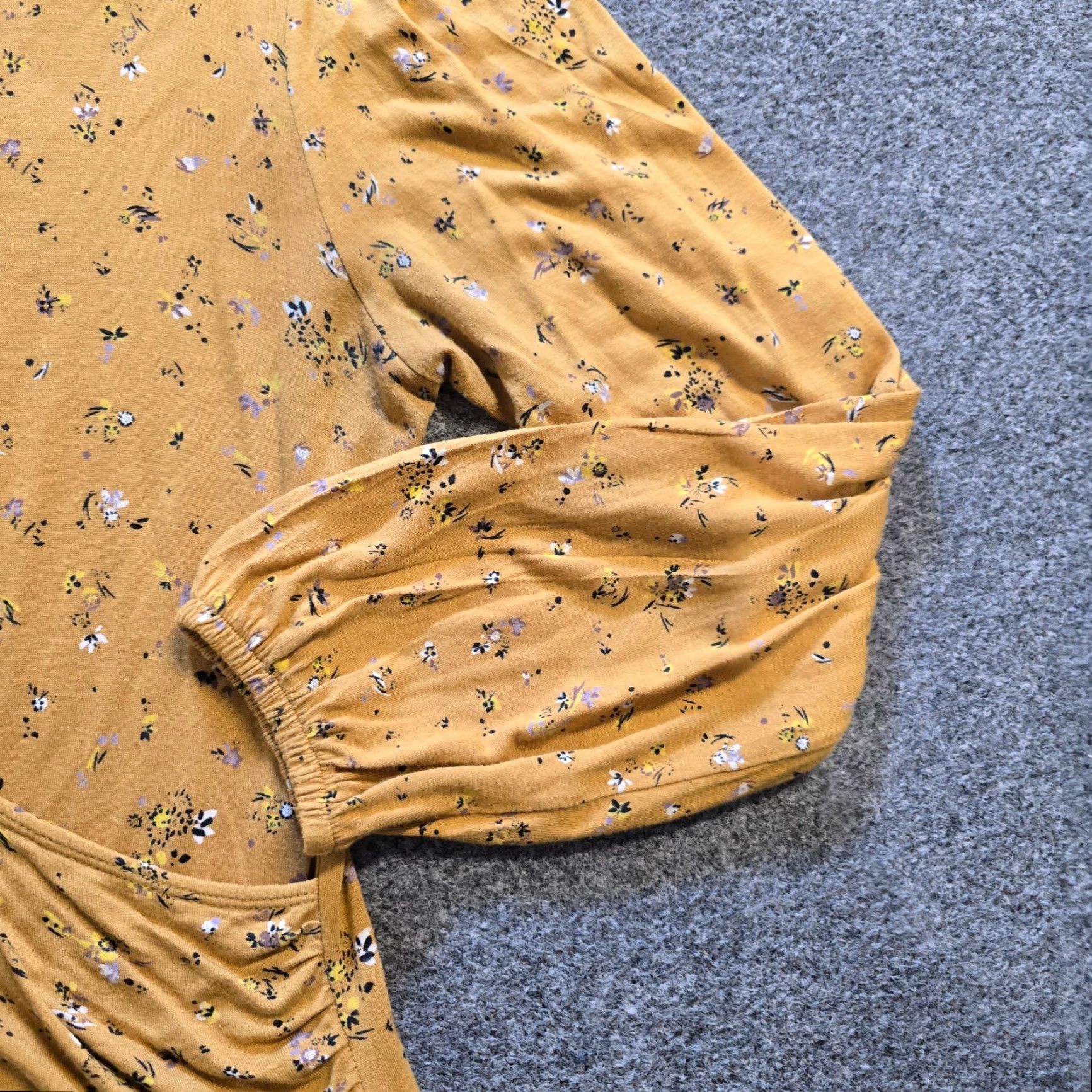 FatFace Fat Face Top Womens 10 Yellow Mustard Floral Popover Faux Wrap Casual Capsule Blouse Ladies Regular Knit Cotton Long Sleeve V-Neck Pockets Lightweight Size L / US 10 / IT 46 - 3 Thumbnail