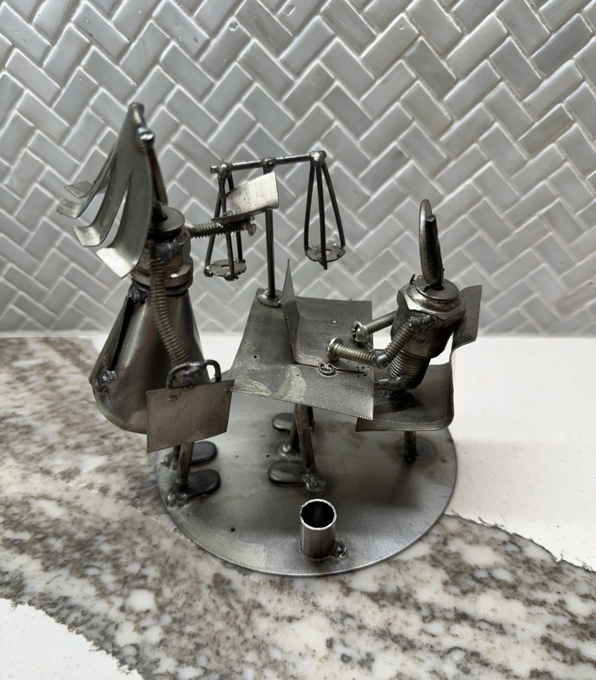 Designer Metal Sculpture Art Recycled Handcrafted Figure Rustic Buss. Size ONE SIZE - 3 Thumbnail