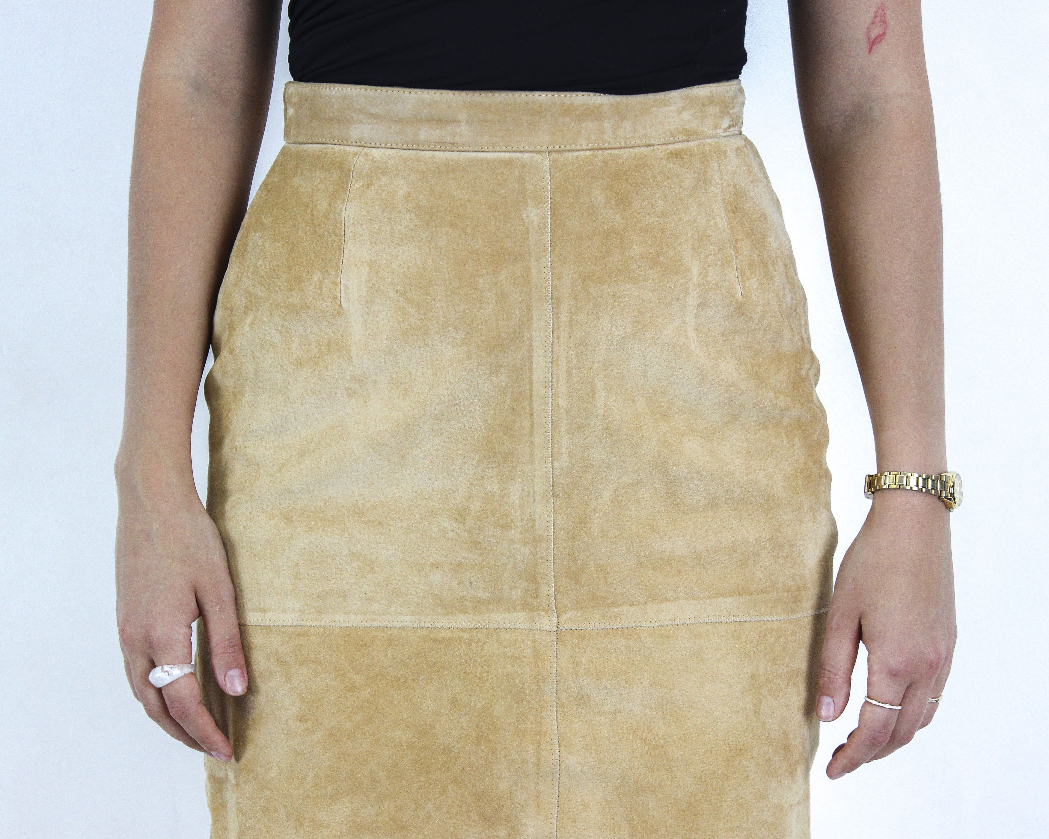 Cowboy Equipment × Leather × Vintage Petroff Women M EU 38 Faux Leather Suede Mini Pencil Skirt Size 26" / US 2 / IT 38 - 4 Thumbnail