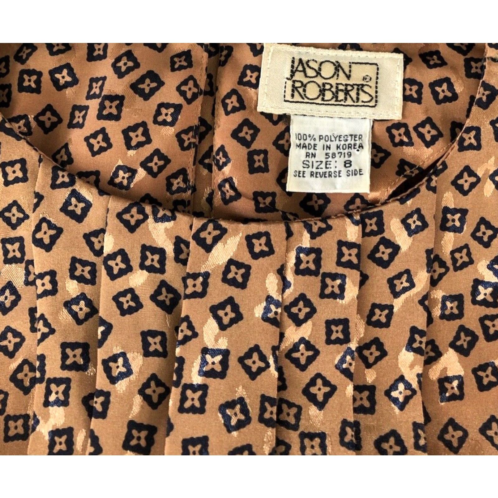 Vintage VINTAGE Jason Roberts Blouse Shirt 8 Gold/Blk Geo Pleated Retro Office Wear Size M / US 6-8 / IT 42-44 - 5 Thumbnail