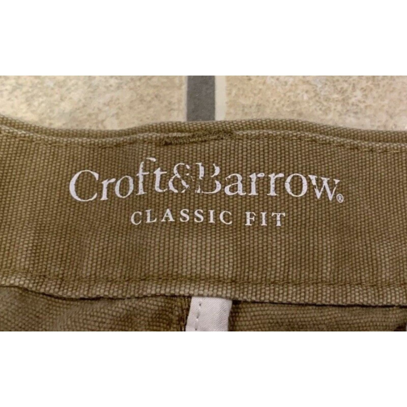 Croft & Barrow Croft & Barrow Men Cargo Pants 40x27 Tan Canvas Workwear 100% Cotton Classic Fit Brown Cargo Pocket Zip Button Front Flat Front Size US 40 / EU 56 - 7 Thumbnail