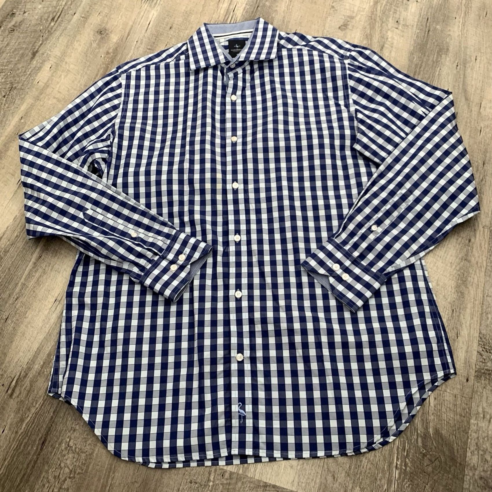 Tailorbyrd TAILORBYRD Collection Shirt Mens Large Blue Check Spread Collar Flip Cuff Regular Fit Button-Up Size US L / EU 52-54 / 3 - 7 Thumbnail