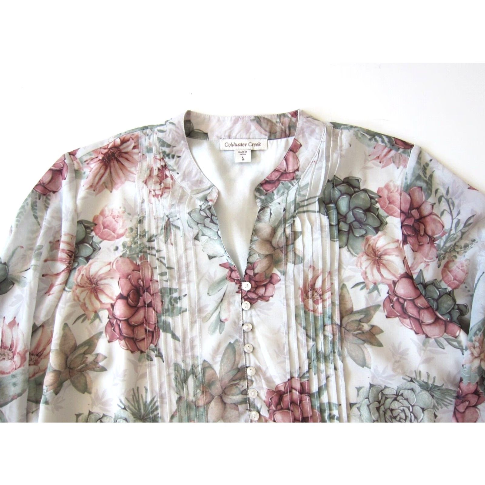 Coldwater Creek Coldwater Creek Blouse Shirt Women's V-Neck Floral Pink Long Sleeve Tunic Large 14 Size L / US 10 / IT 46 - 6 Thumbnail