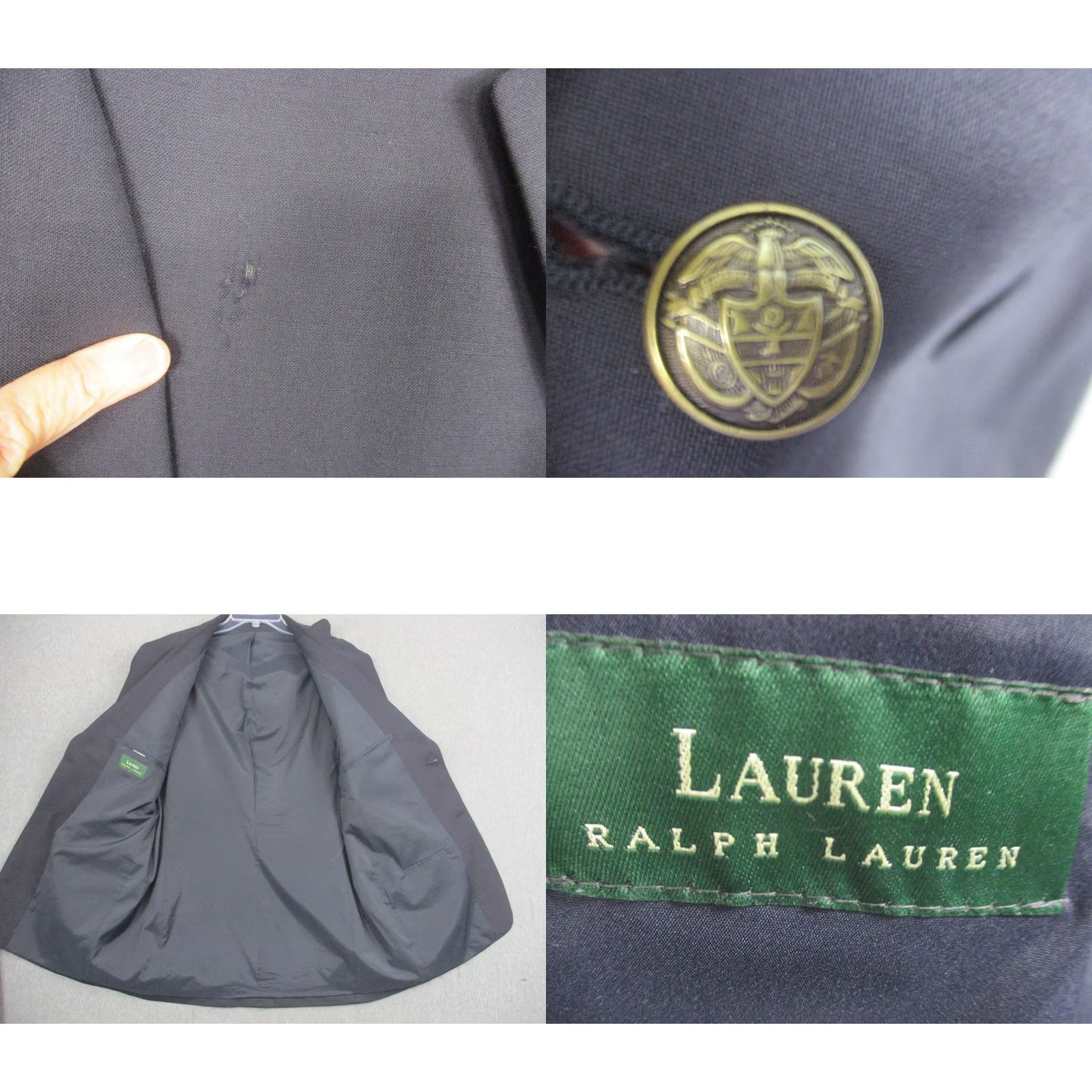 Ralph Lauren Lauren Ralph Lauren Blazer Mens 44L Navy Wool Blend Gold Crest Buttons 2 Button Size 44R - 8 Thumbnail