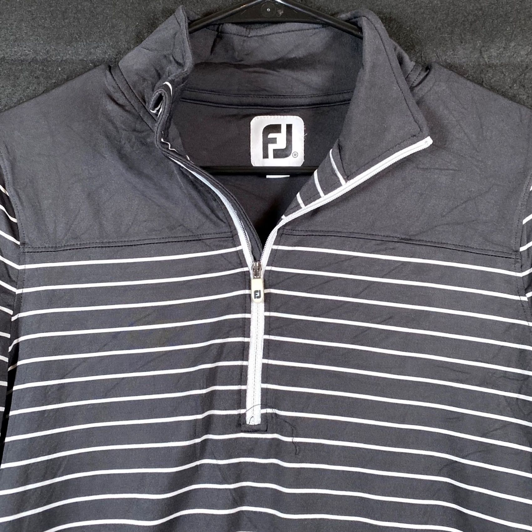Footjoy FootJoy Womens Jacket Black White Stripe 1/4 Zip Nylon Blend Stretch Medium Size M / US 6-8 / IT 42-44 - 2 Thumbnail