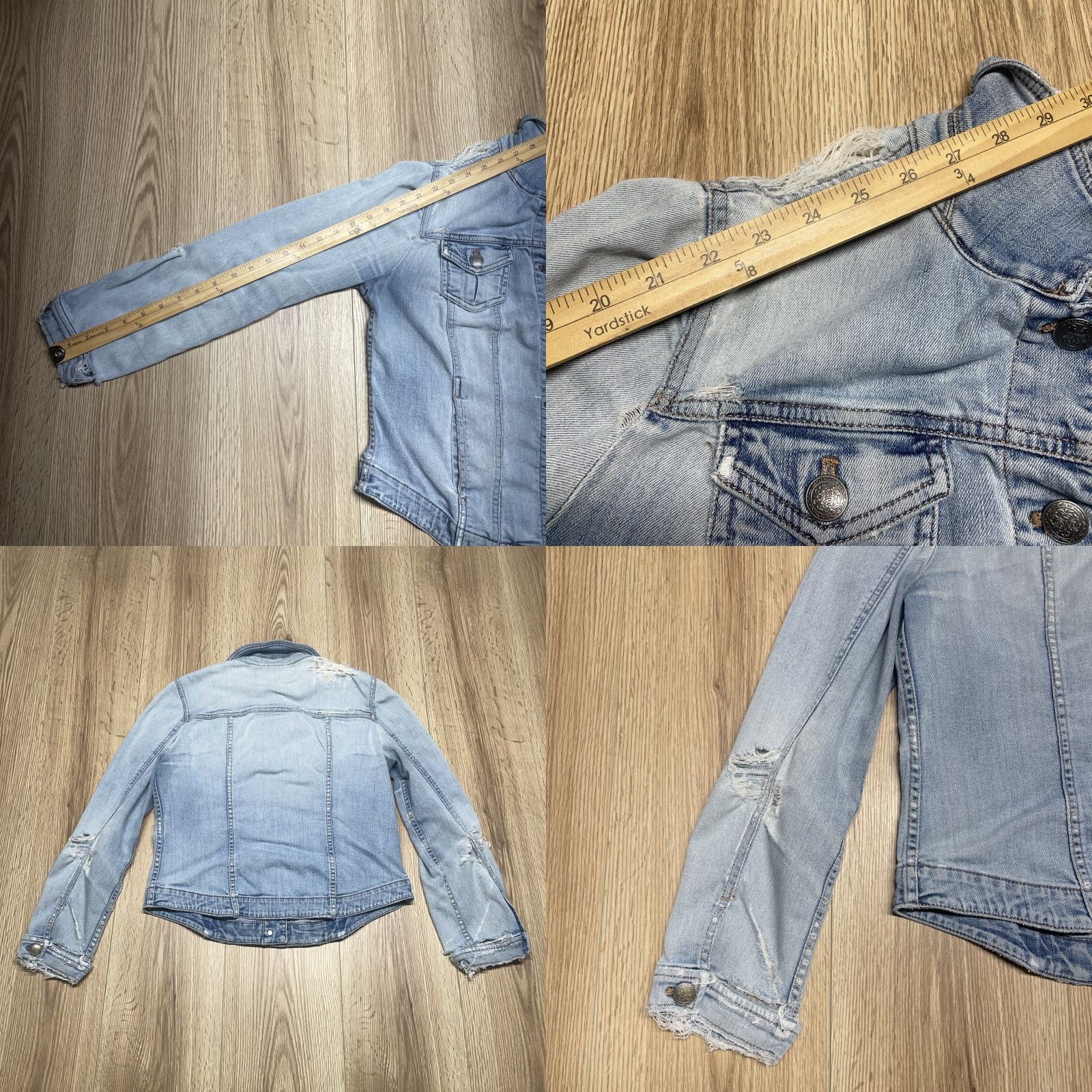 Vintage VINTAGE Chico's Women's Denim Jean Jacket Size 0 Blue Destroyed Cotton Blend Outer Shell Size 25" / US 0 / IT 36 - 8 Thumbnail