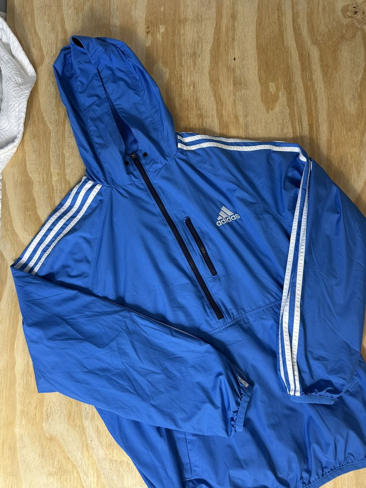 Adidas × Vintage Adidas Windbreaker Hoodie Blue 3-Stripes Pullover Jacket Size US M / EU 48-50 / 2 - 1 Thumbnail