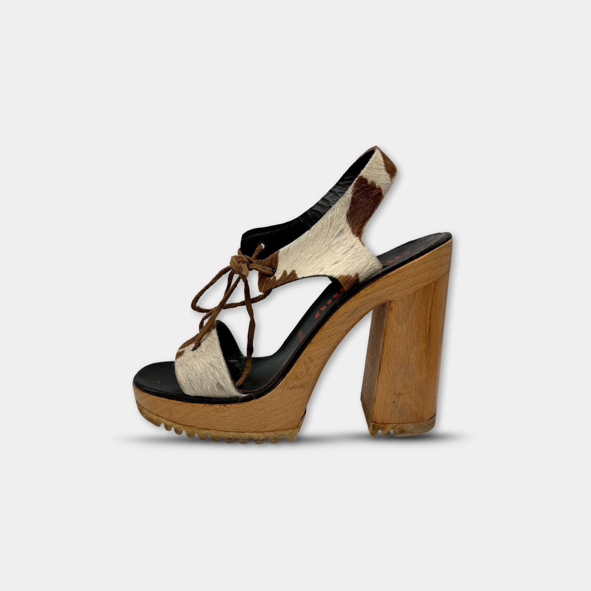 Miu Miu Miu Miu SS98 Cow Pony Fur Block Heel Sandals. Size US 8 / IT 38 - 6 Thumbnail