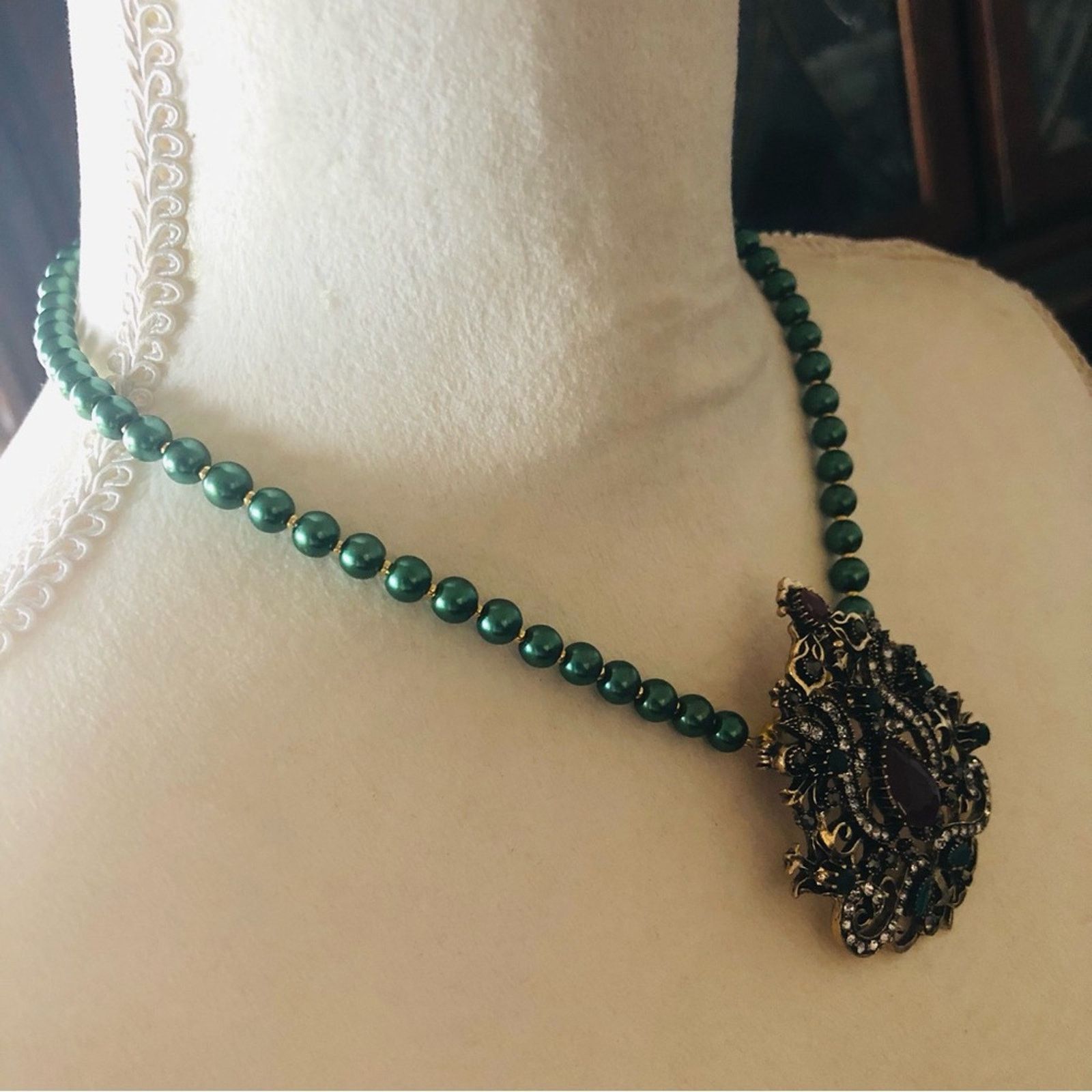 Handmade Handcrafted repurpose regal look stone Pearl necklace Size ONE SIZE - 4 Thumbnail