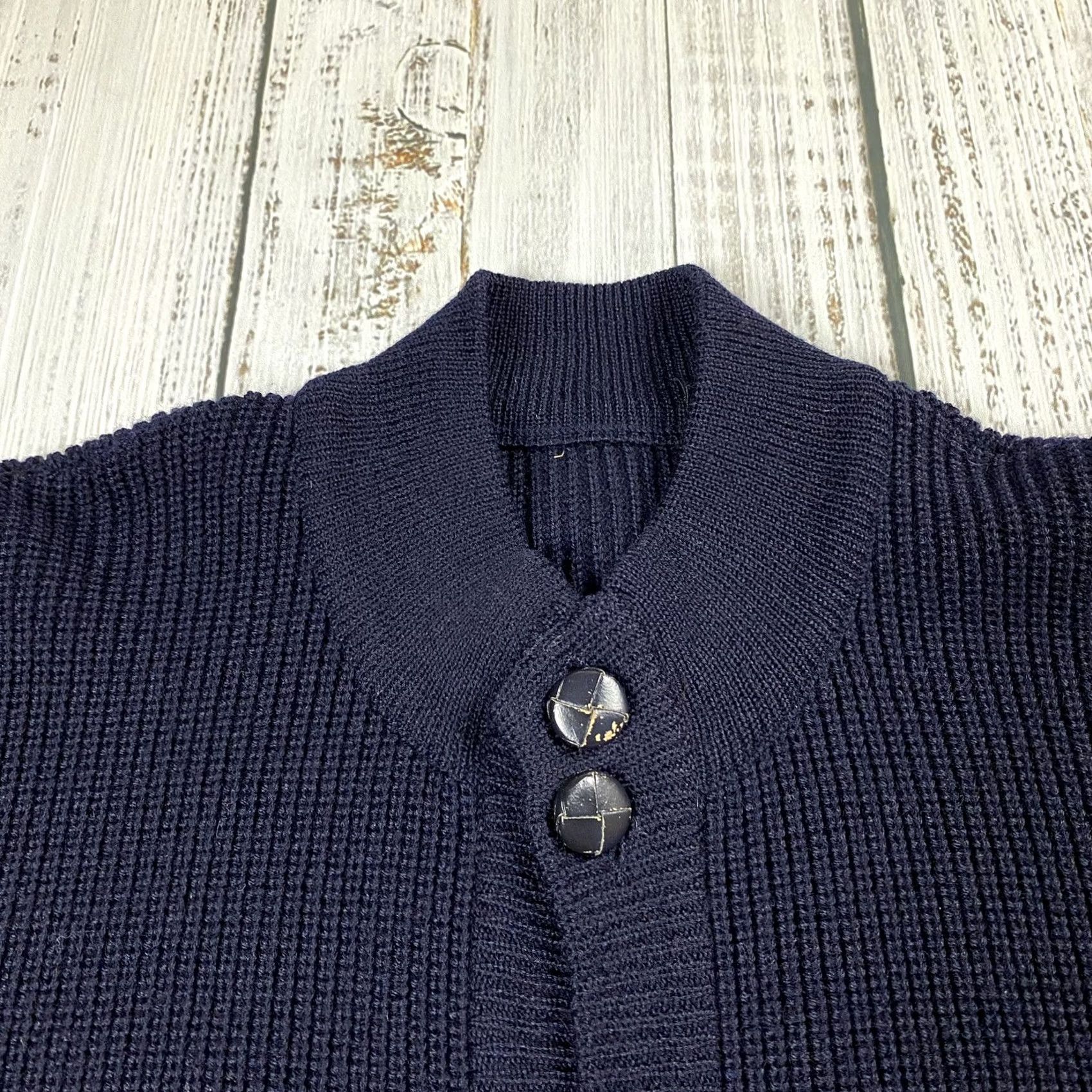 Vintage VINTAGE LANEROSSI ITALY Leather Button Cardigan Navy Blue Wool 50s 60s Marine Winglet L Mens Cardigan Size US L / EU 52-54 / 3 - 3 Thumbnail
