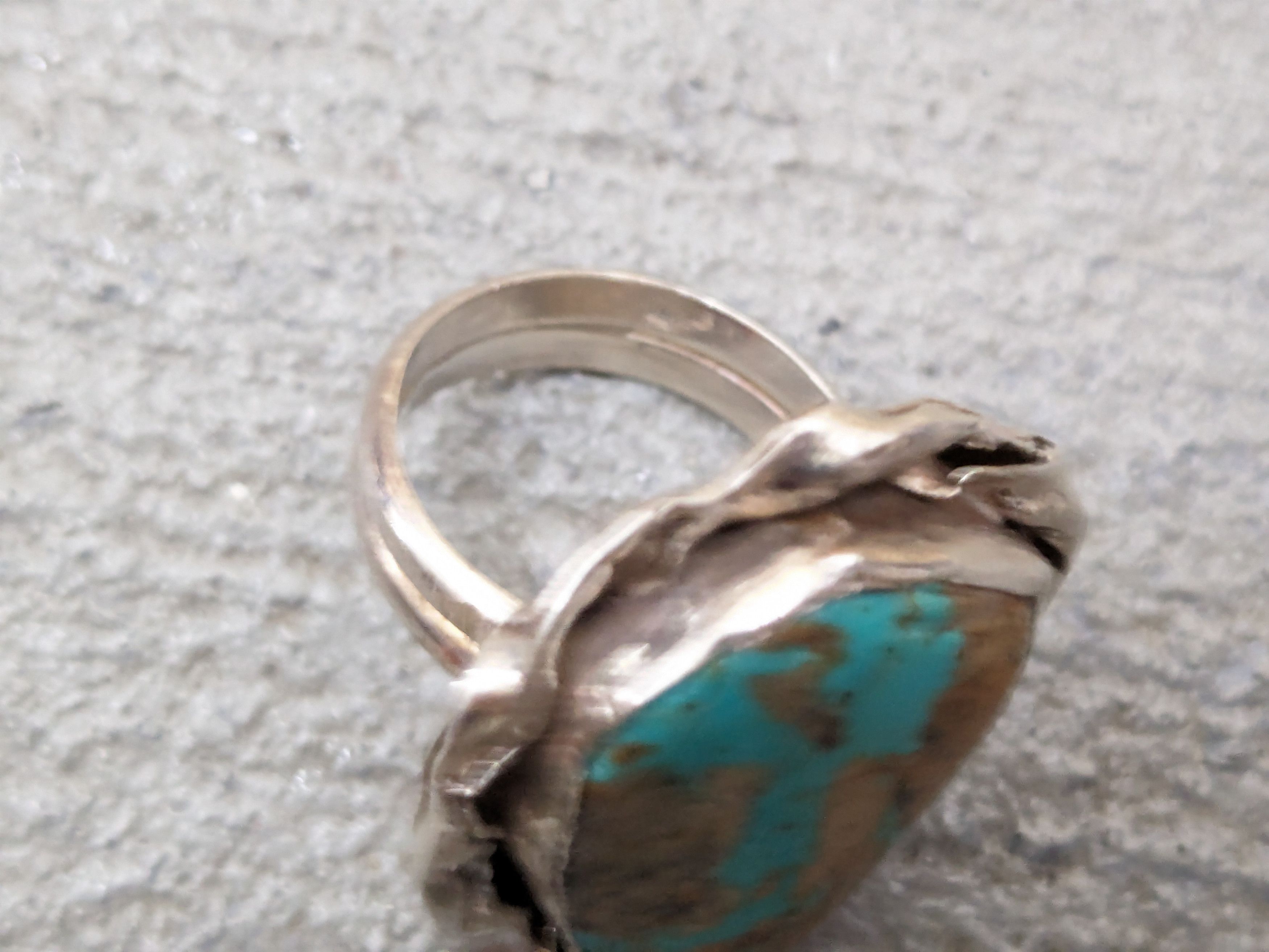 Jewelry Vintage Sterling Silver Ring 10.25 Turquoise Modern Native Size ONE SIZE - 7 Thumbnail