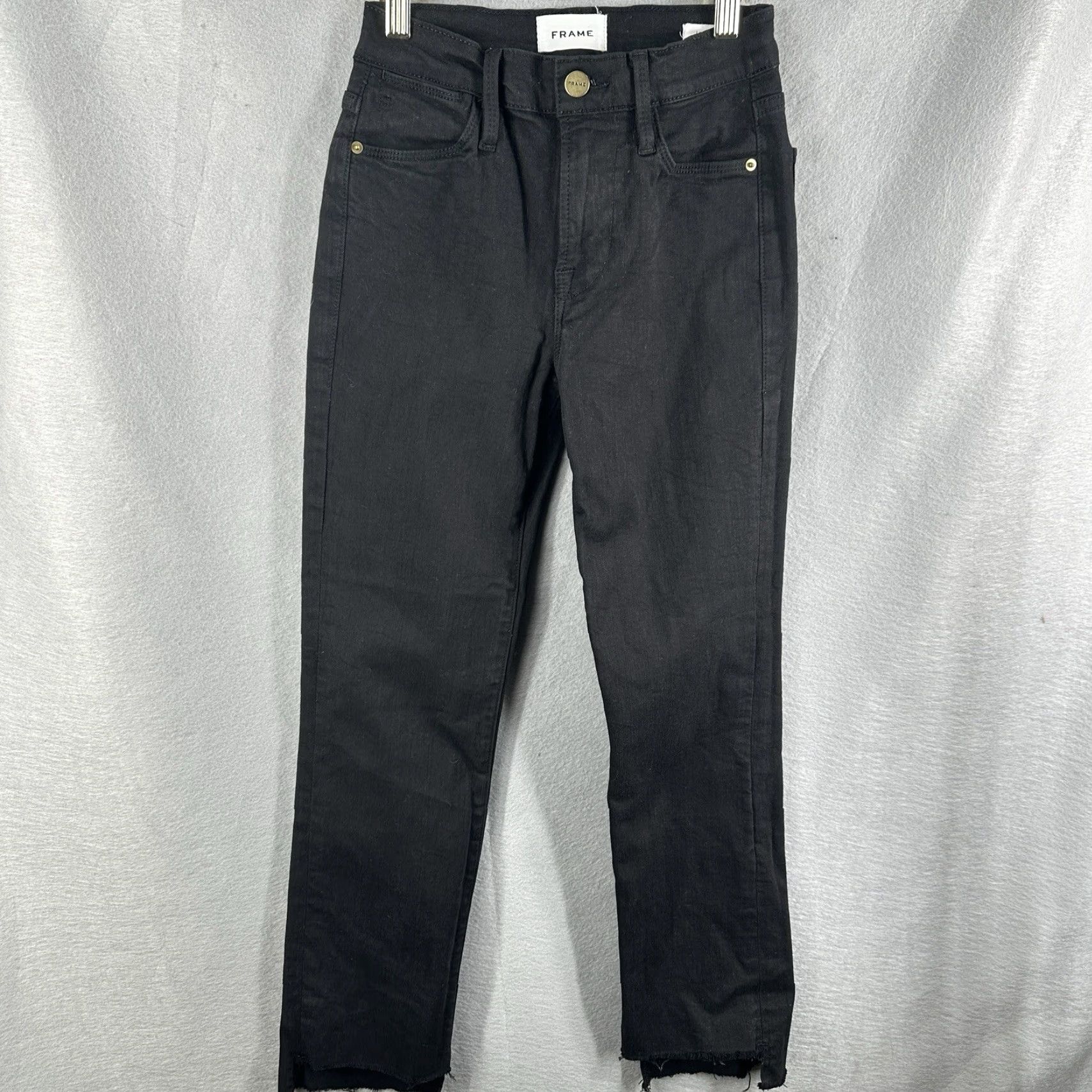 Frame FRAME Womens Jeans Straight Fit 24 Black Denim Grunge High Waist Raw Hem Spring Summer Fall Winter Size 42" / US 20 - 4 Thumbnail