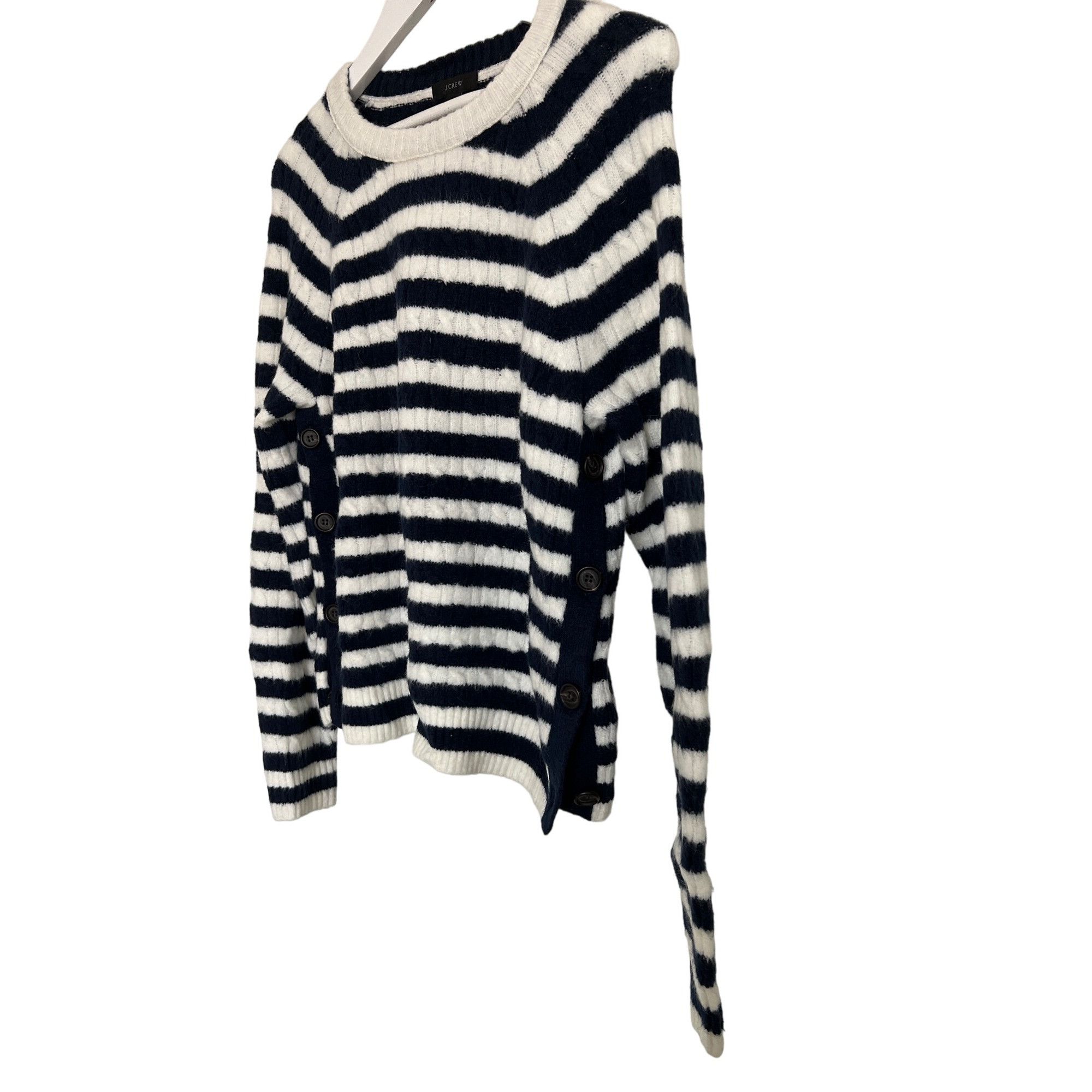 J.Crew J. Crew Navy & Ivory Striped Button Side Sweater Size M / US 6-8 / IT 42-44 - 5 Thumbnail