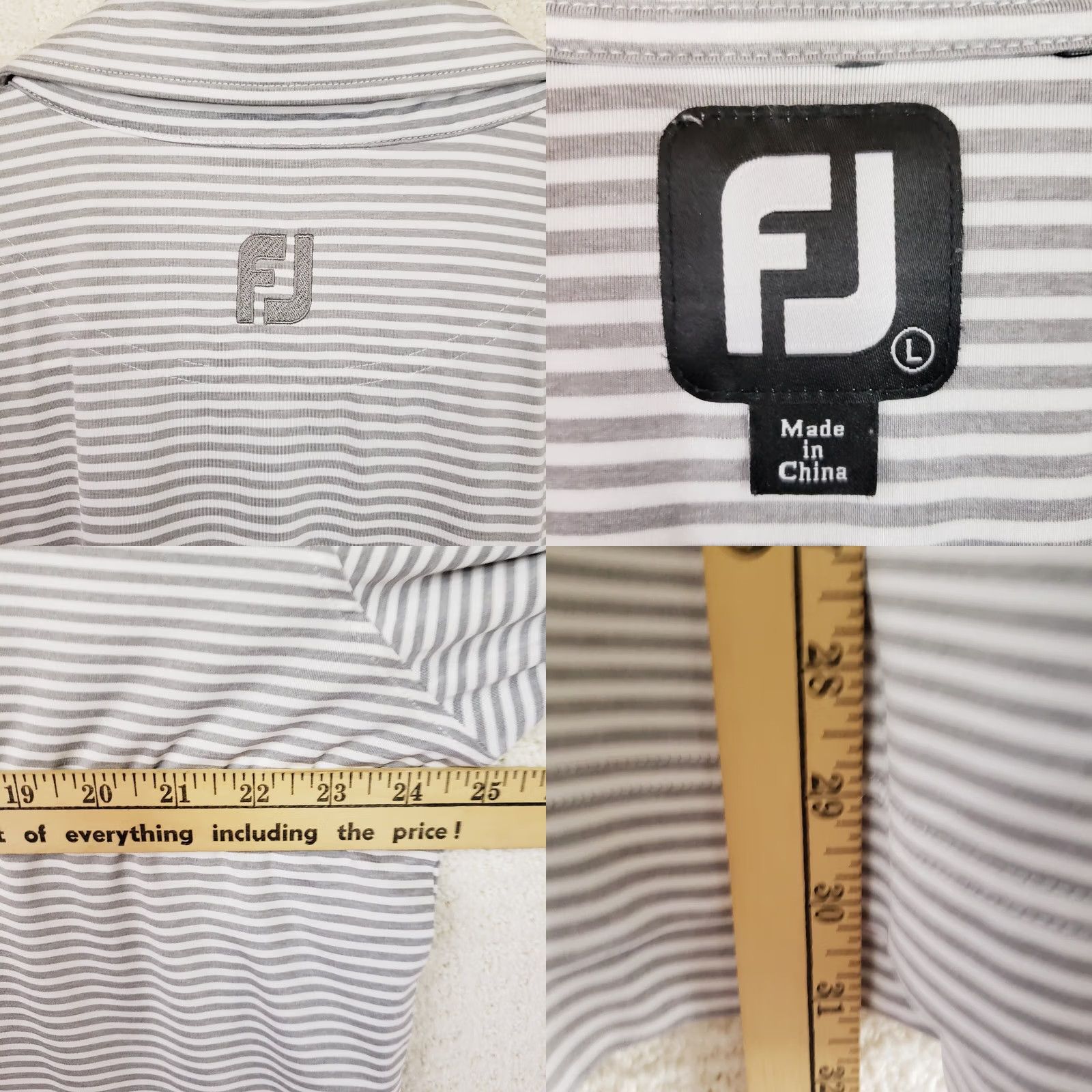 Footjoy FootJoy Golf Polo Shirt Mens Large Striped Gray White Short Sleeve Casual Size US L / EU 52-54 / 3 - 8 Thumbnail