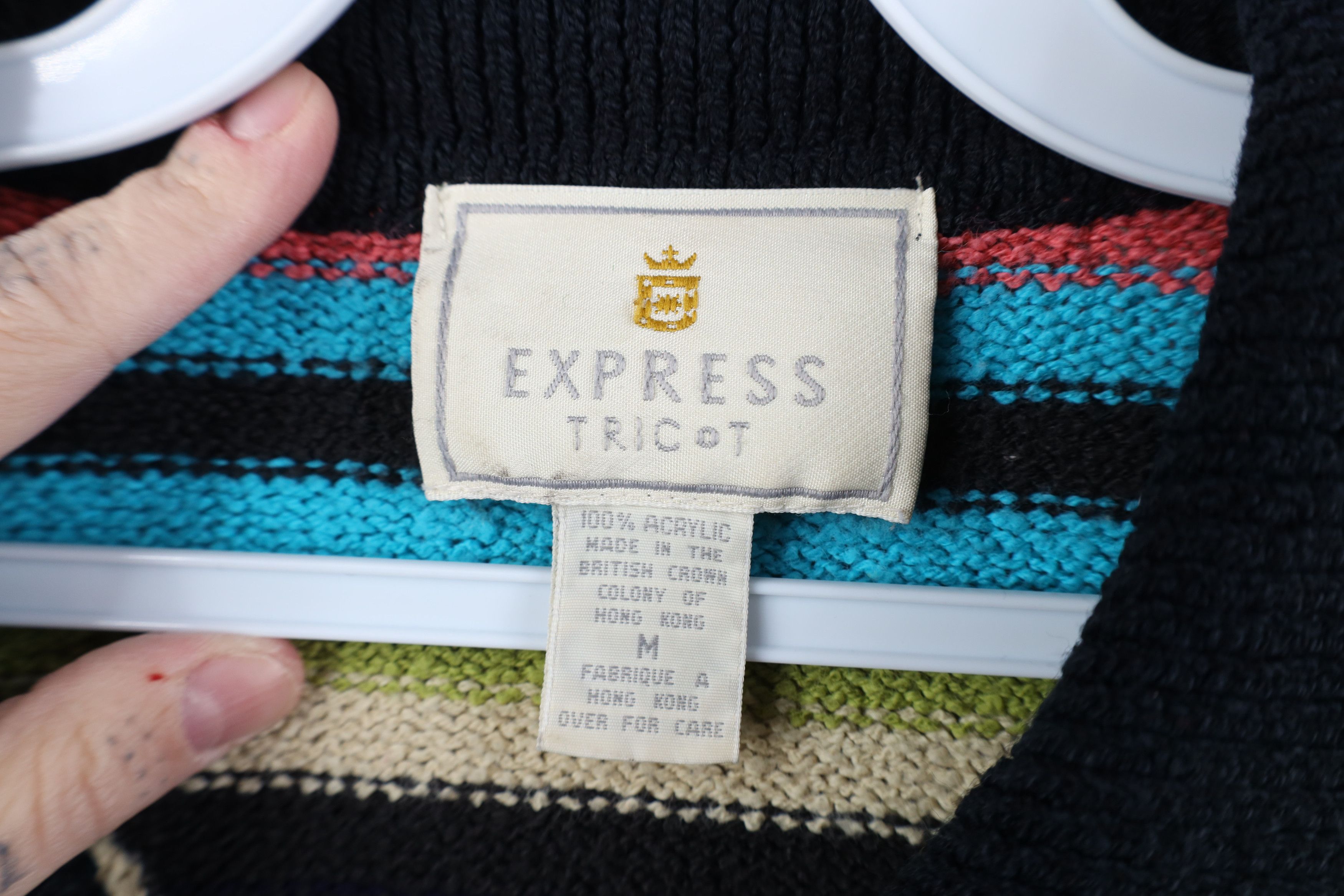 Express Vintage 90s Express Striped Marled Knit Collared Sweater Size M / US 6-8 / IT 42-44 - 6 Thumbnail