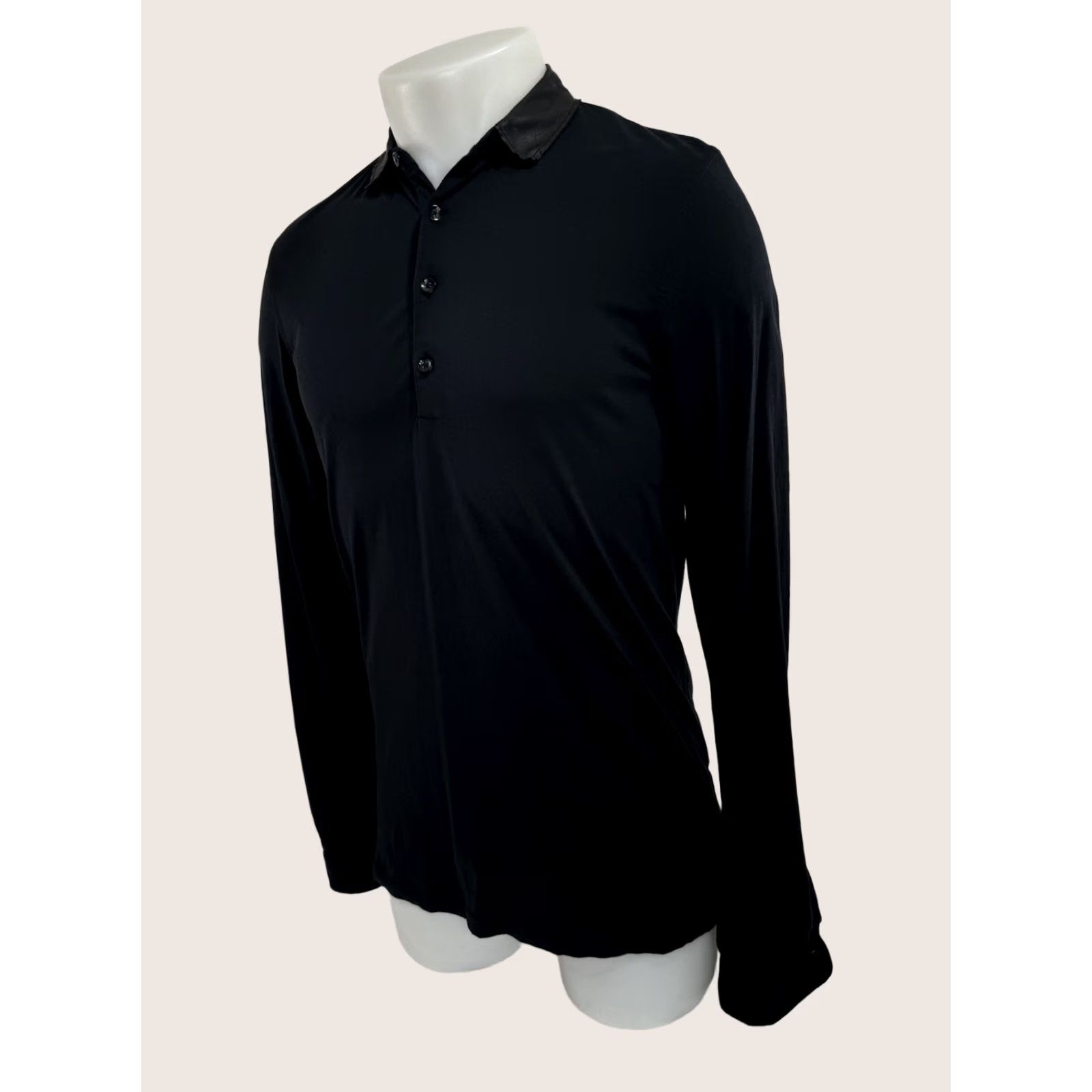 Allsaints ALL SAINTS LEATHER COLLAR Mens XS Lightweight Pullover Polo Shirt Shirt XS Black Nike Size US XS / EU 42 / 0 - 1 Thumbnail