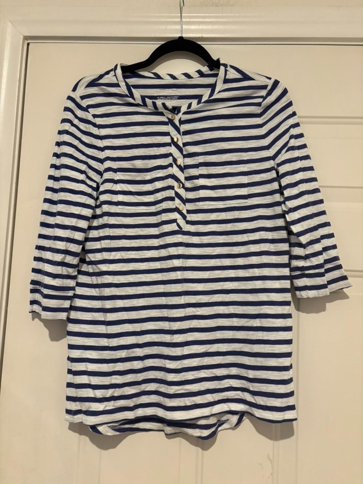 Chicos Womens Chicos sz S blue and white 3/4 sleeve shirt #587 Size S / US 4 / IT 40 - 1 Thumbnail