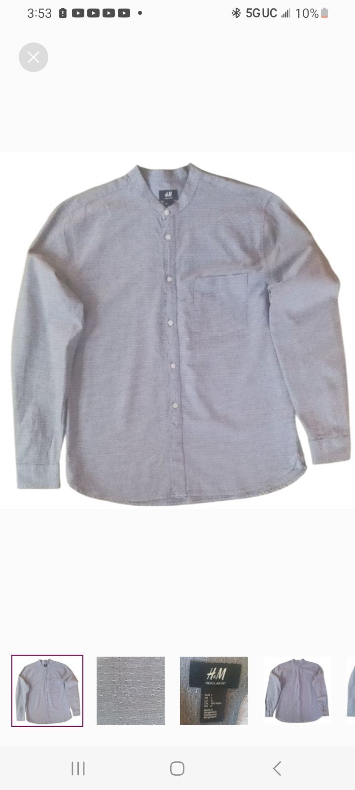 H&M H & M Light Grey Regular-FIT Long-Sleeve Button Up. Size US L / EU 52-54 / 3 - 1 Thumbnail