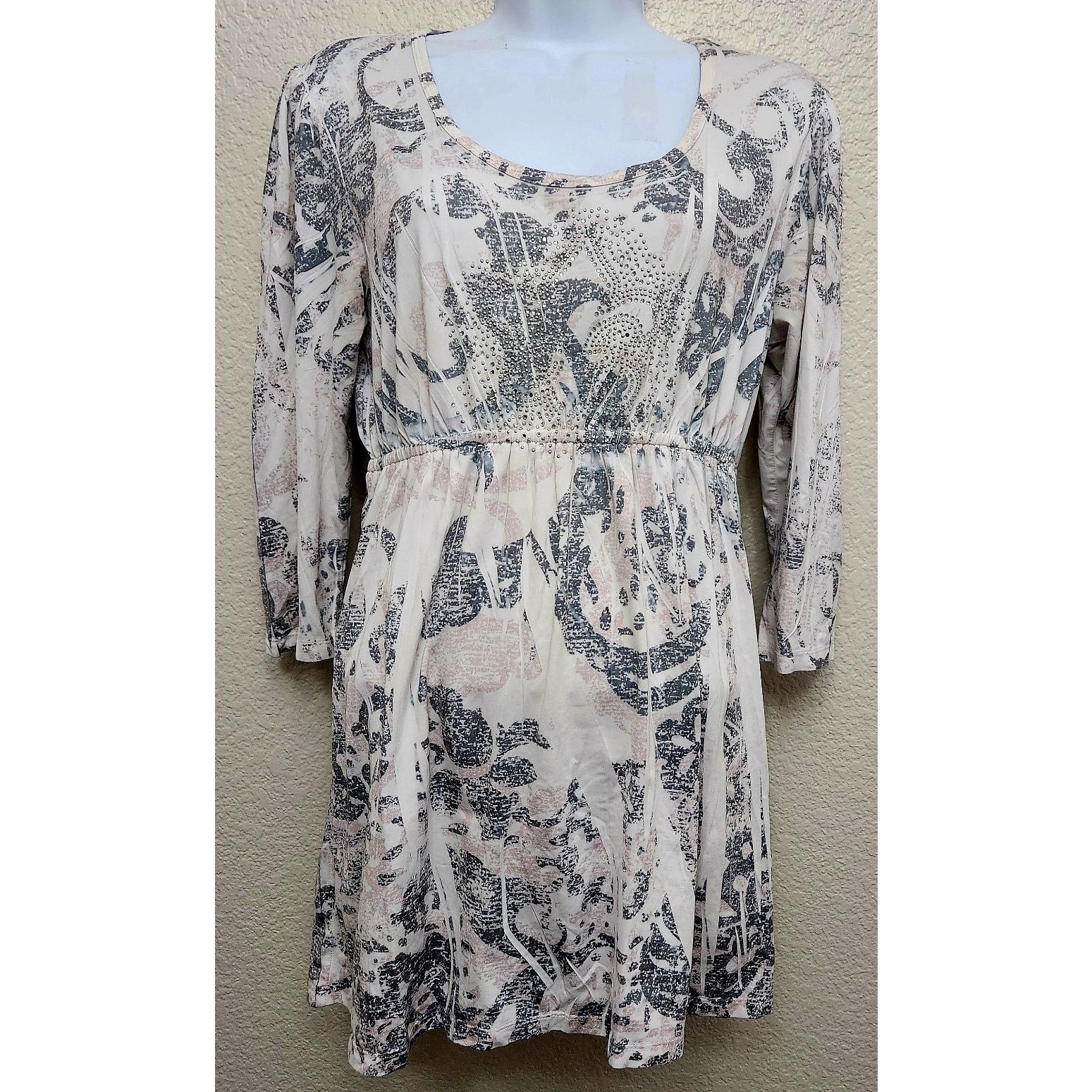 Other Lady Noiz Gray Pink Floral Print Top Small Rhinestones Size S / US 4 / IT 40 - 1 Thumbnail