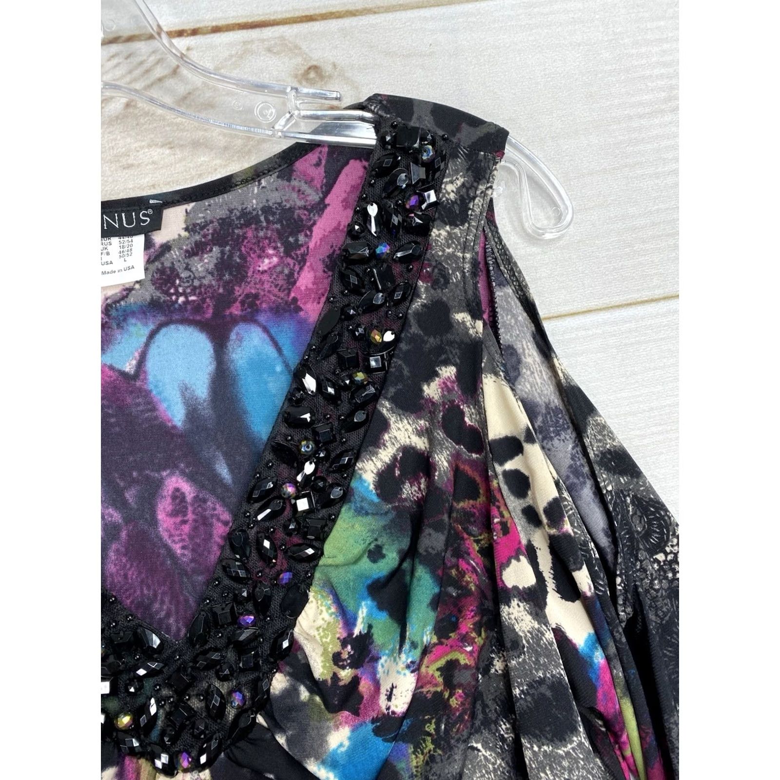 Venus Venus Womens Top L Multicolor Beaded Embroidered Fairy Slit Sleeve V-Neck Jersey Blouse Size L / US 10 / IT 46 - 2 Thumbnail