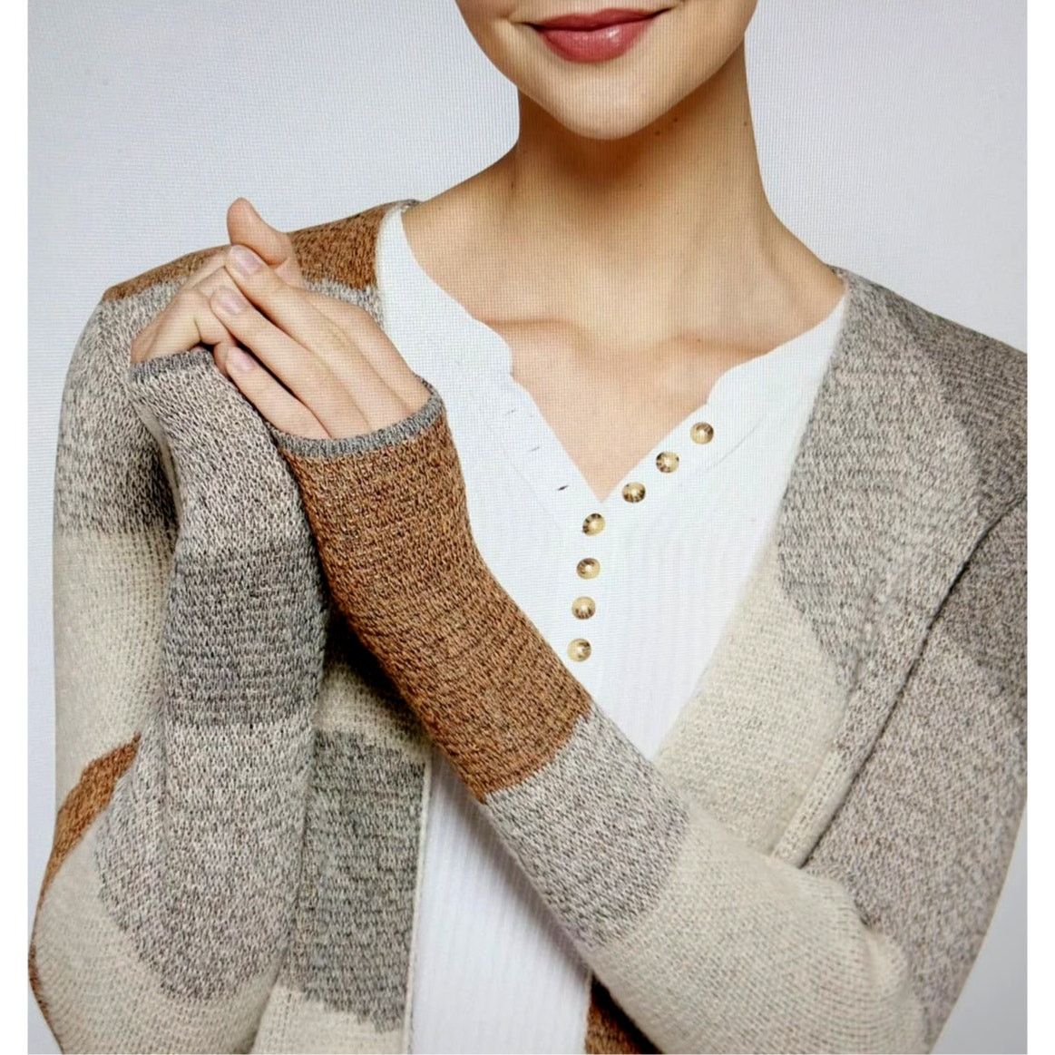 Other Fortune & Ivy Layla Open Cardigan Cream Tan Grey size L Size L / US 10 / IT 46 - 5 Thumbnail
