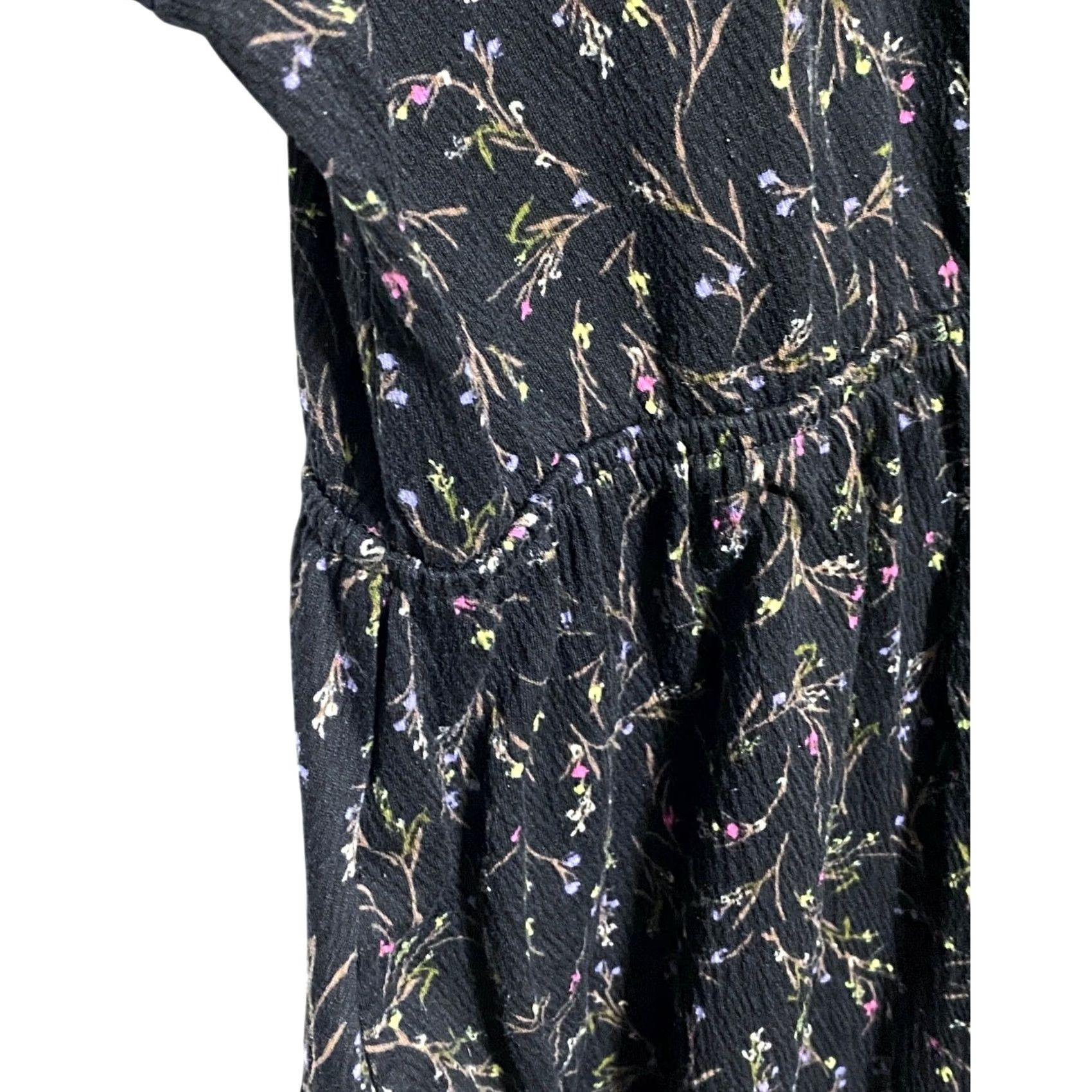 Vintage Ava Viv Black Floral Dress 2X Balloon Sleeve Boho Whimsigoth Cottage Dark Fairy - 3/4 Sleeve, Pockets, A-Line, Polyester Spandex - Womens, Short Dress Size XXL / US 16-18 / IT 52-54 - 5 Thumbnail