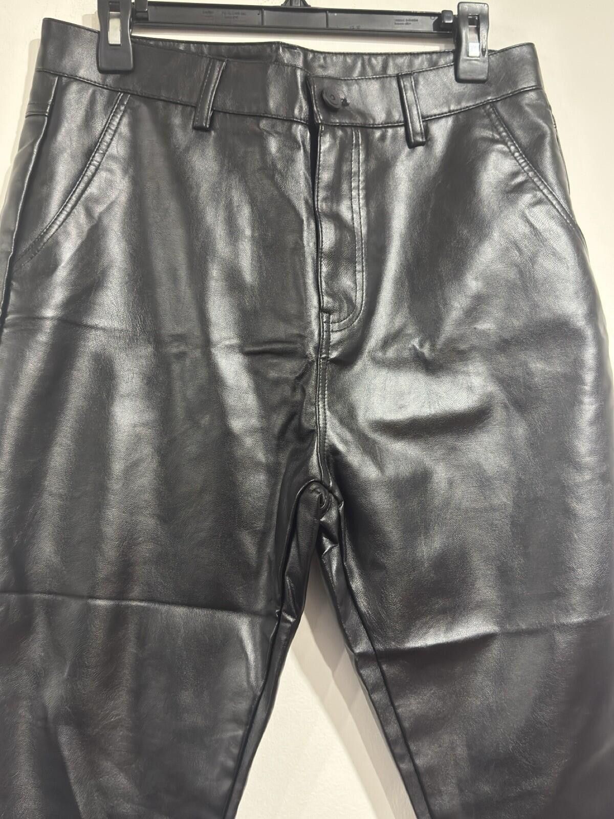 The Unbranded Brand Black Faux Leather Pants Womens Straight Leg High Waist M Size 32" / US 10 / IT 46 - 3 Thumbnail