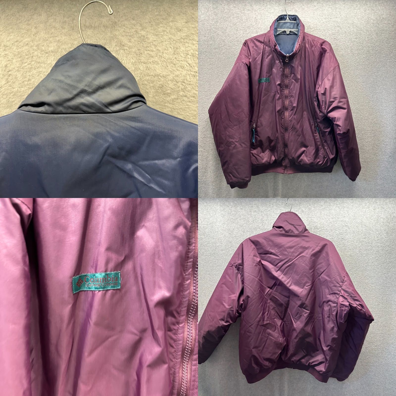 Vintage VINTAGE Columbia Jacket Men Bomber Reversible Winter Coat Short Zip Regular Purple, Navy? Large Size US L / EU 52-54 / 3 - 9 Thumbnail