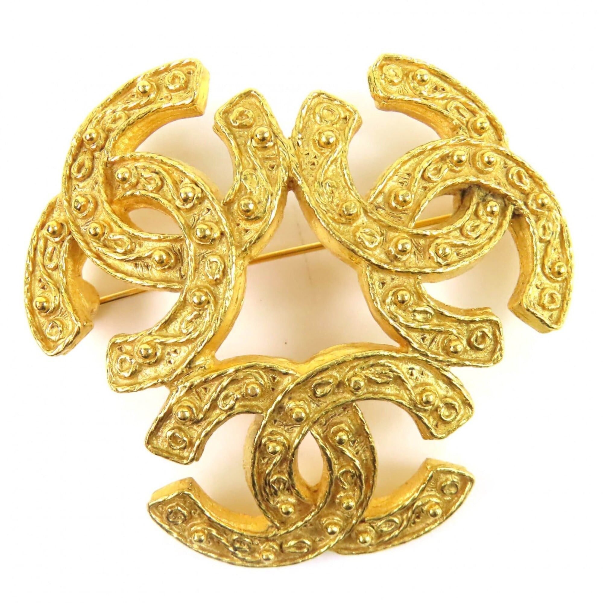 Chanel CHANEL Vintage 1994 (94A) Triple Coco Mark Brooch, Large Size, Gold, with Box, Made in France, Women's, Highly Recommended ◎ Size ONE SIZE - 1 Thumbnail