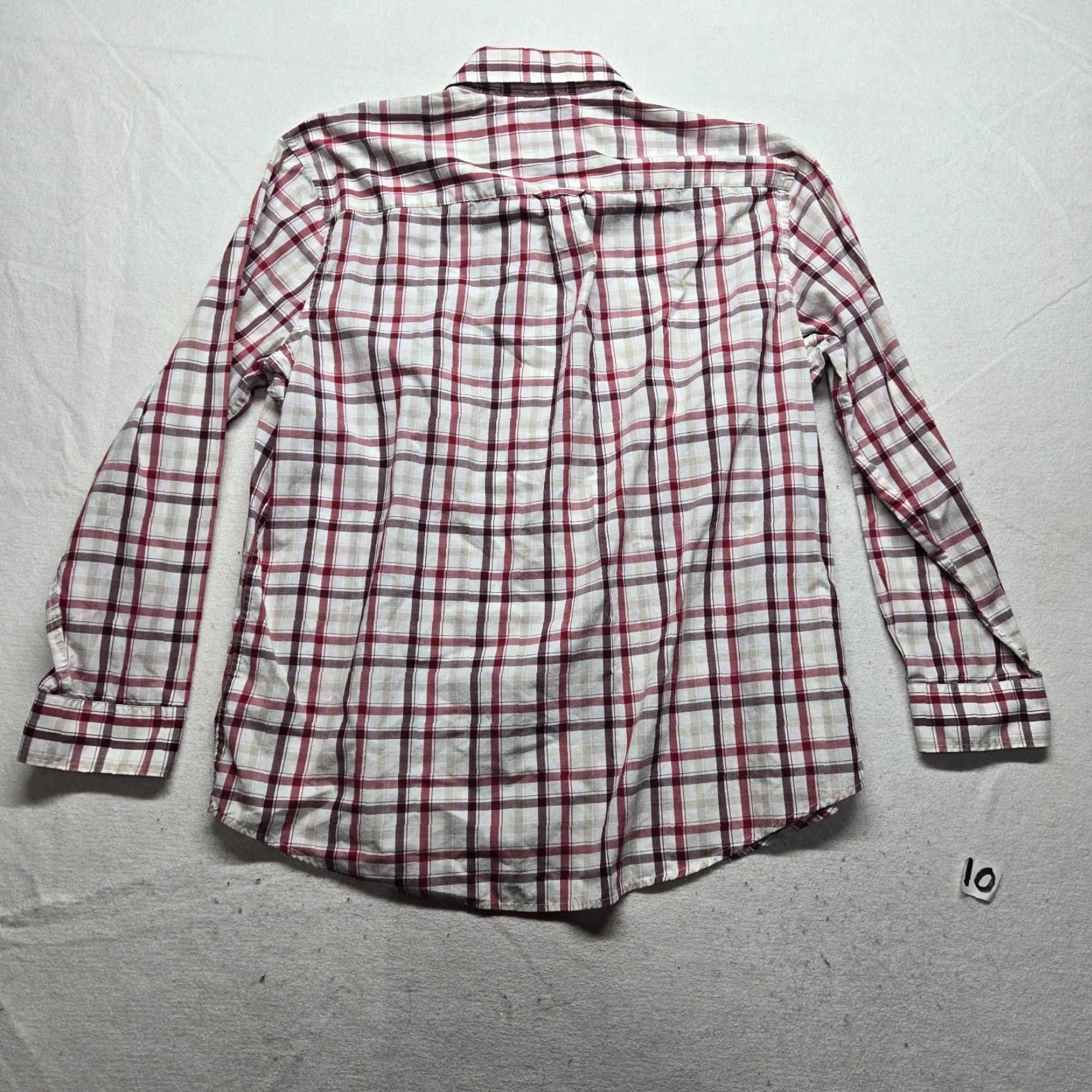Born Saddlebred Shirt Men XL Tan Red Plaid Wrinkle Free Long Sleeve Button-Up Multicolor Casual Western Southern Vacation Size US XL / EU 56 / 4 - 7 Thumbnail