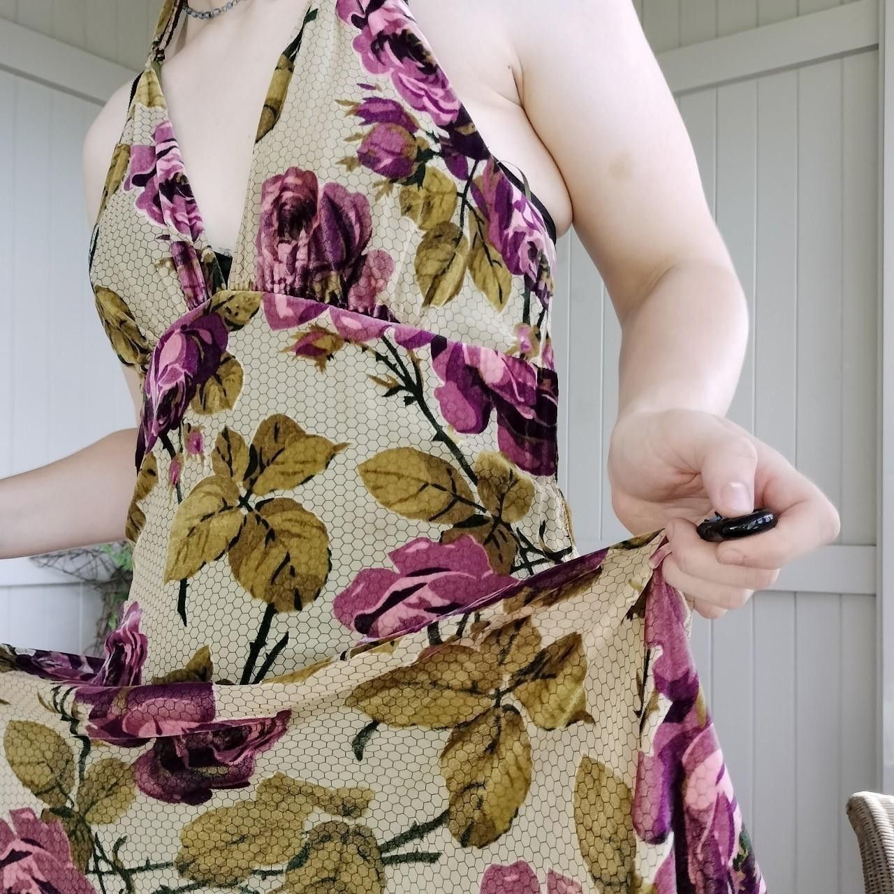 Designer × Man Made In Australia × Vintage Vintage Y2K 2000s Gerry Shaw Dress Silk Floral Halter Velvet Size L / US 10 / IT 46 - 5 Thumbnail