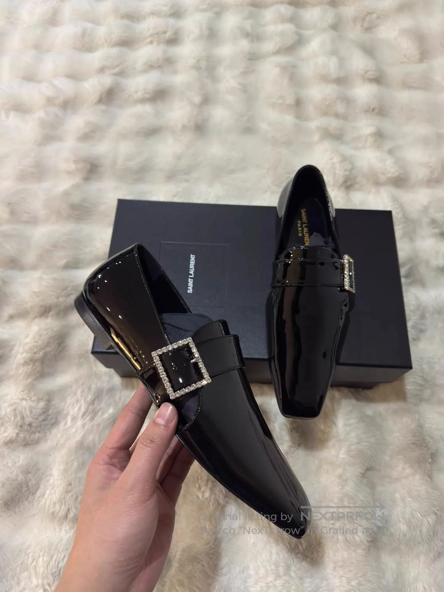 Saint Laurent Paris Black Patent Leather Buckle Slip-On Shoes. Size US 7 / EU 40 - 3 Thumbnail
