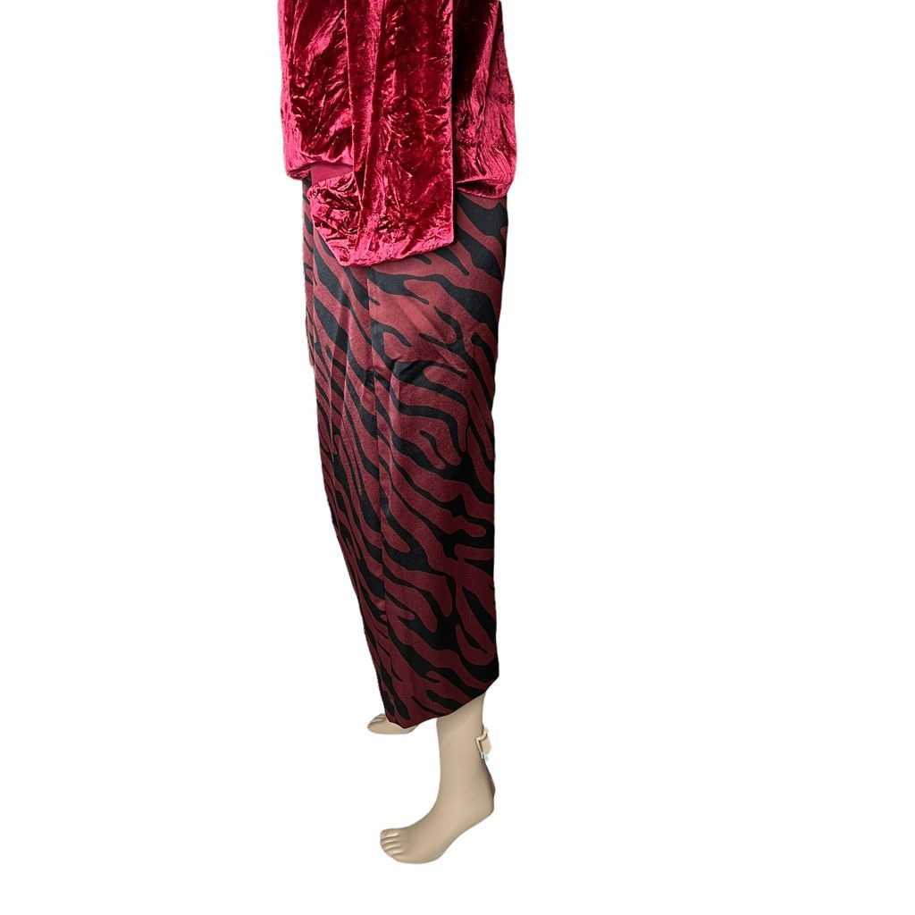 Zara NWT Zara Animal print pencil skirt Maroon Size 28" / US 6 / IT 42 - 7 Thumbnail