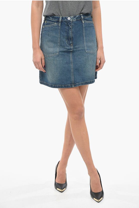 image of Kenzo Stone Wash Denim Miniskirt in Blue, Women's (Size 29)