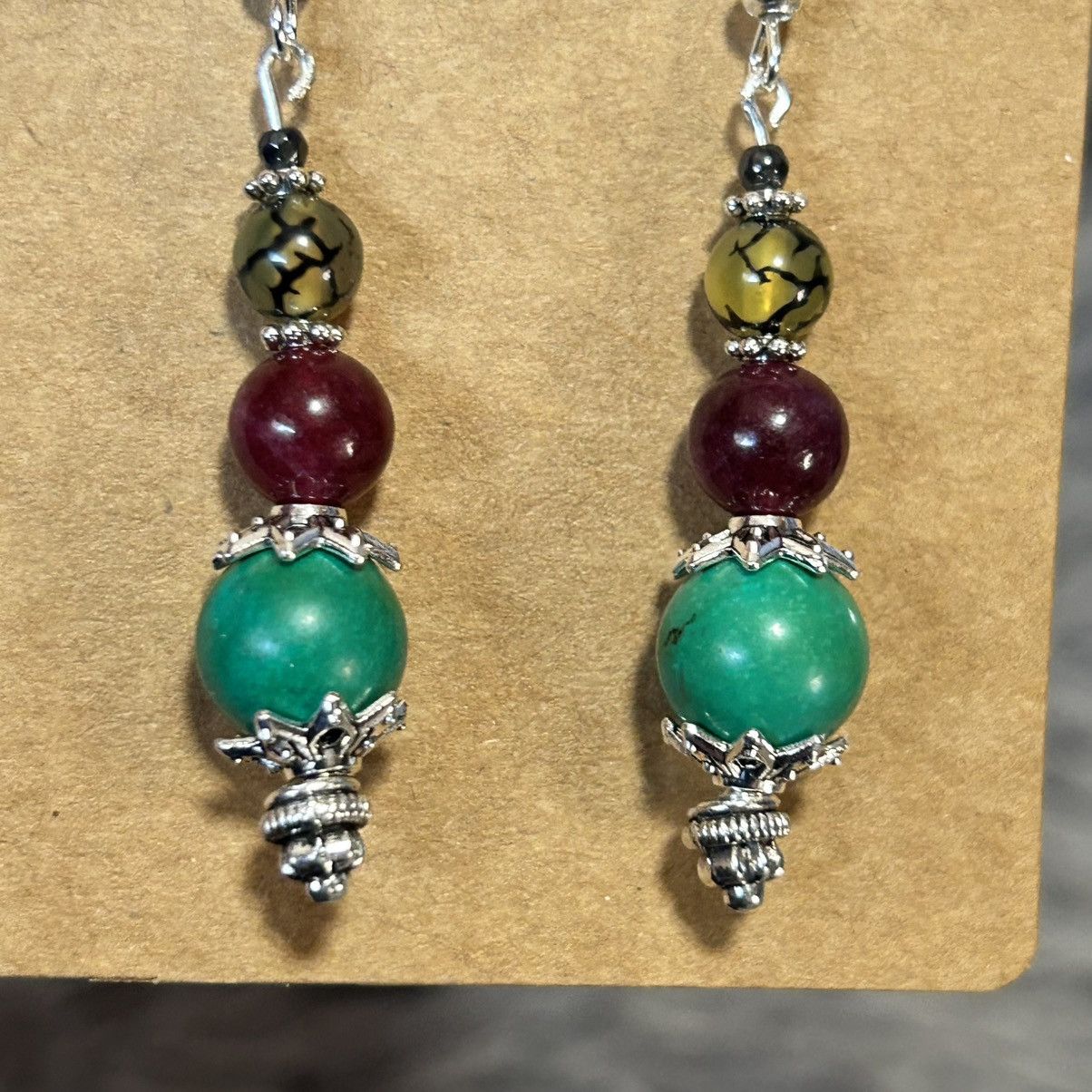 Handmade Handcrafted genuine stone garnet dragon vein earrings Size ONE SIZE - 3 Thumbnail