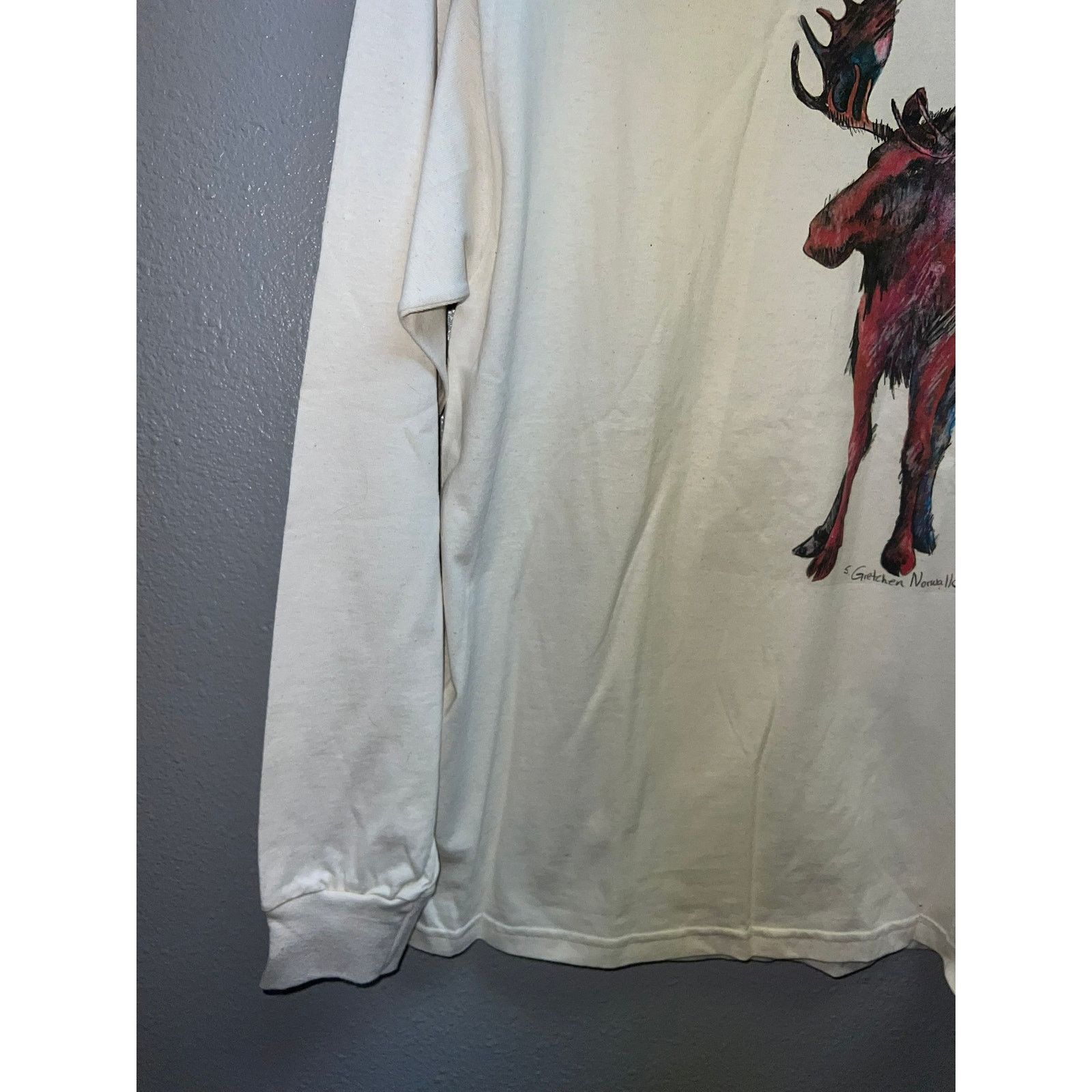 Tultex Vintage Moose Shirt Long Sleeve Art Artwork Animal Nature M Size US M / EU 48-50 / 2 - 7 Thumbnail