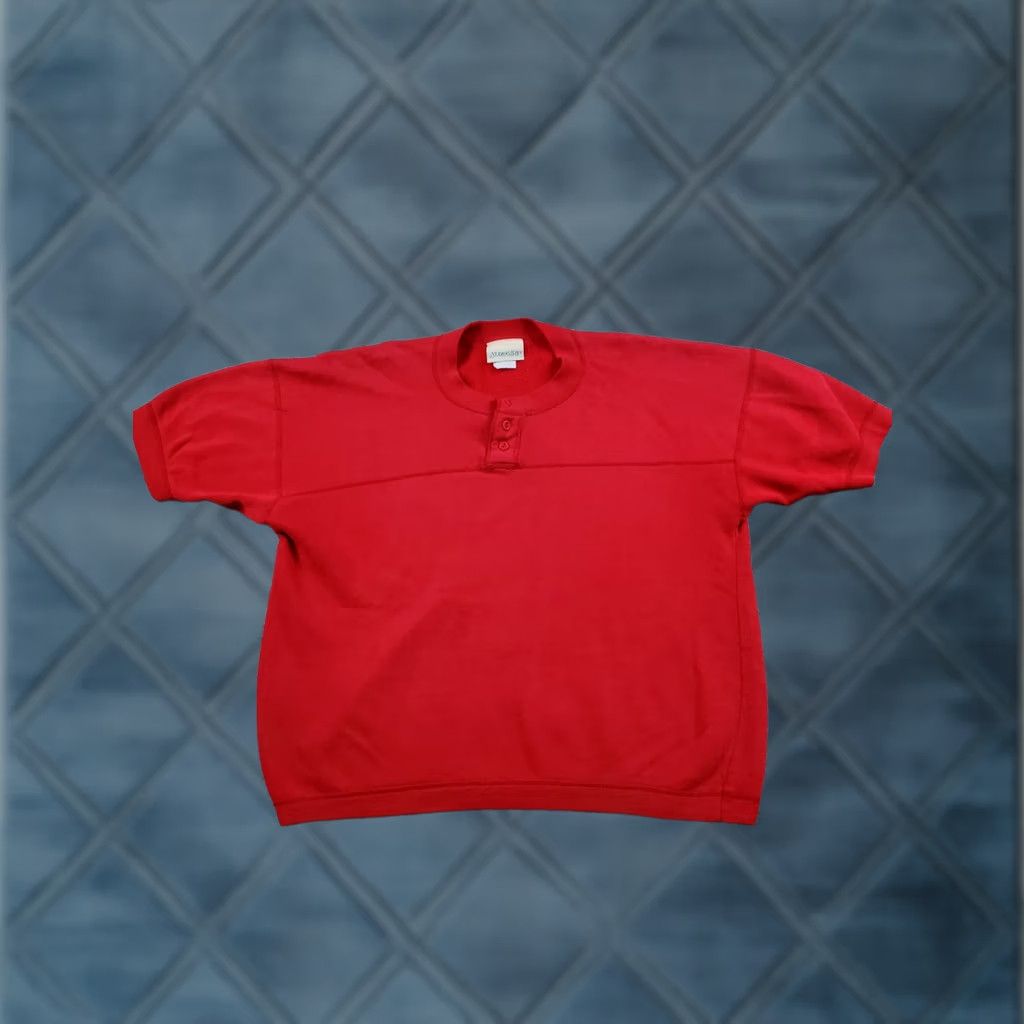 Vintage VINTAGE St. John's Bay Sweatshirt L Men Red Crew Neck 90s USA Pullover Short Sleeve Cotton Polyester Fleece Henley Button Classic Size US L / EU 52-54 / 3 - 1 Thumbnail