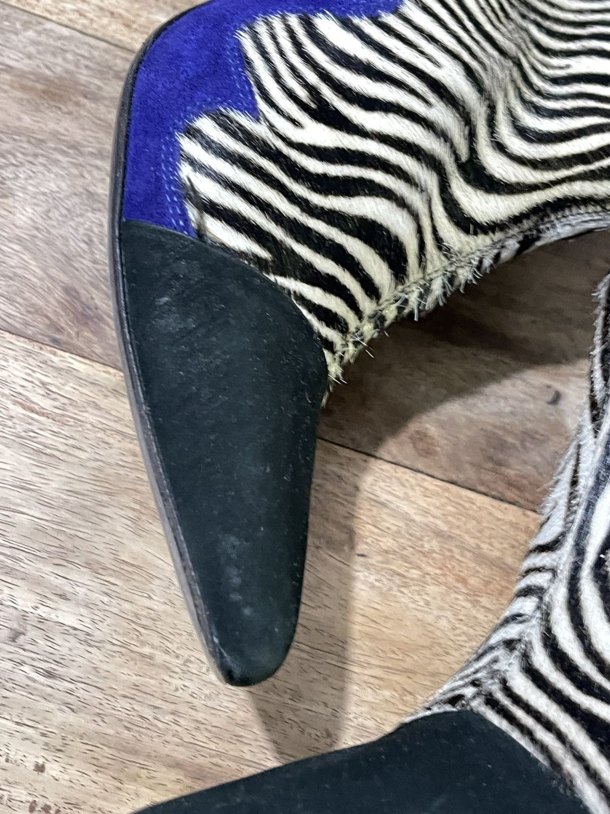 Haider Ackermann SS16 Zebra Ponyhair and Blue Suede Flame Booties Size US 11 / IT 41 - 5 Thumbnail