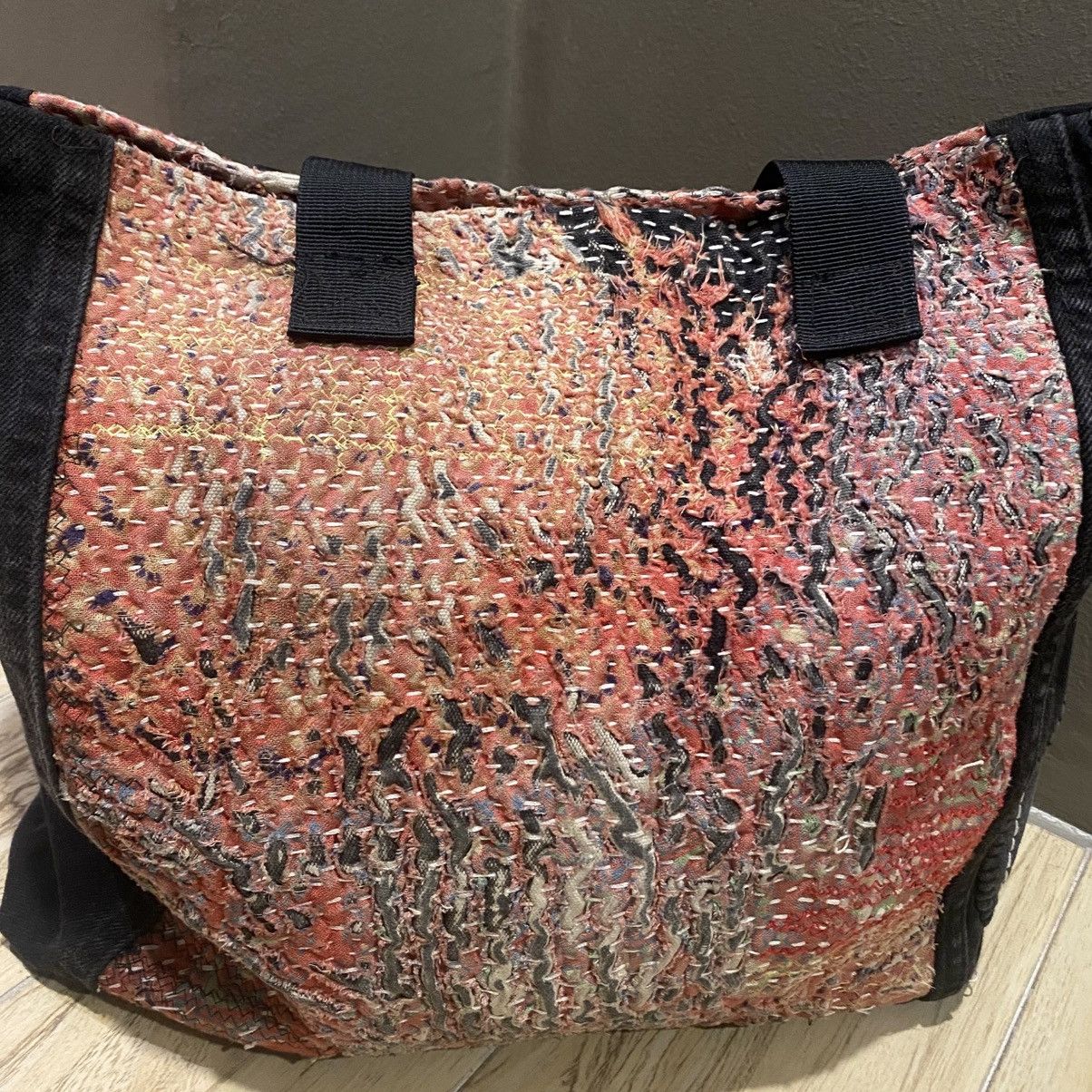 Handmade 1/1 Handstitch Sashiko Boro Natural Distressed Tote Bag Size ONE SIZE - 2 Thumbnail