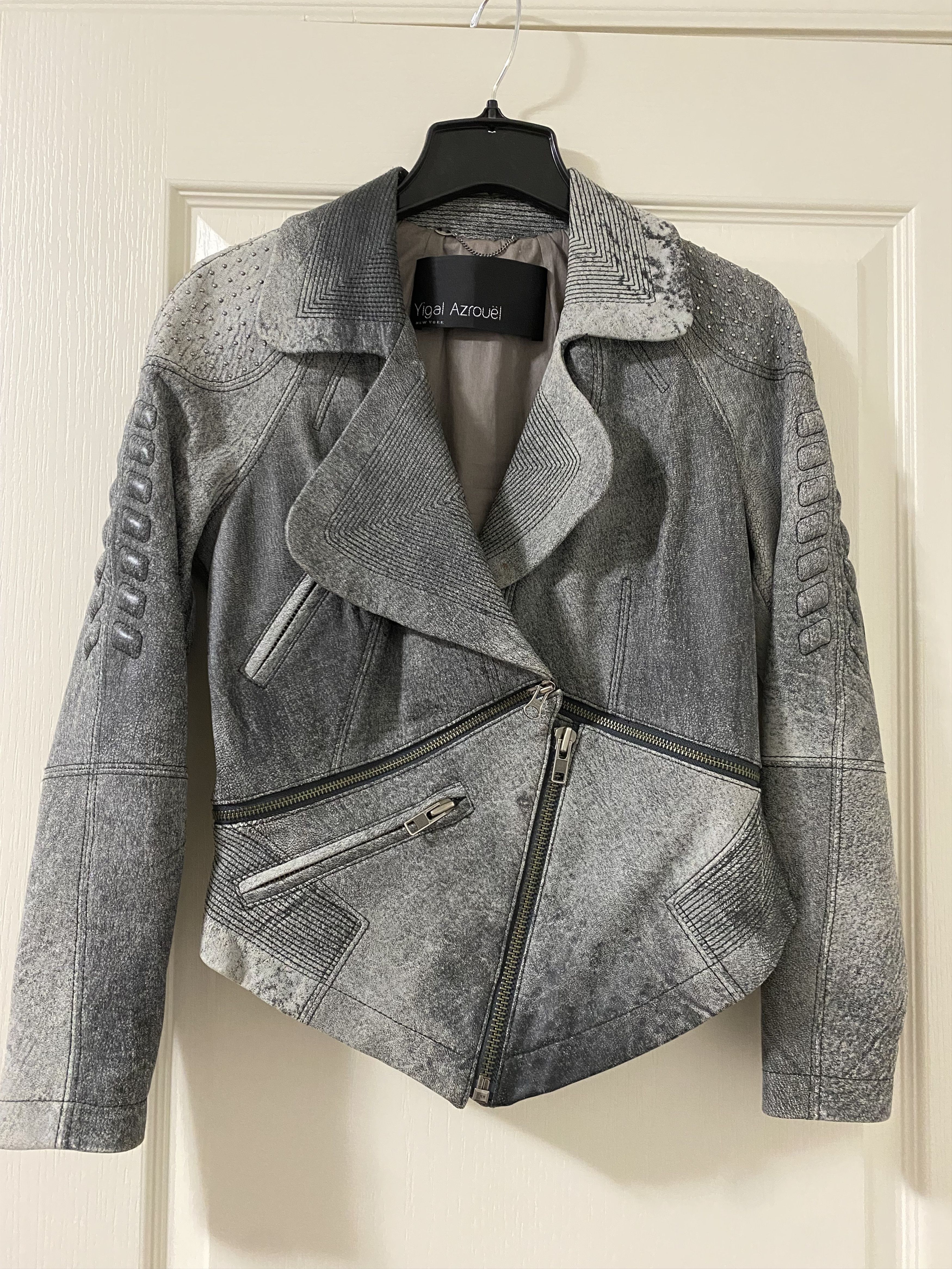 Vintage × Yigal Azrouel Yigal Azrouel distressed studded grey leather jacket sz 4 Size S / US 4 / IT 40 - 1 Thumbnail