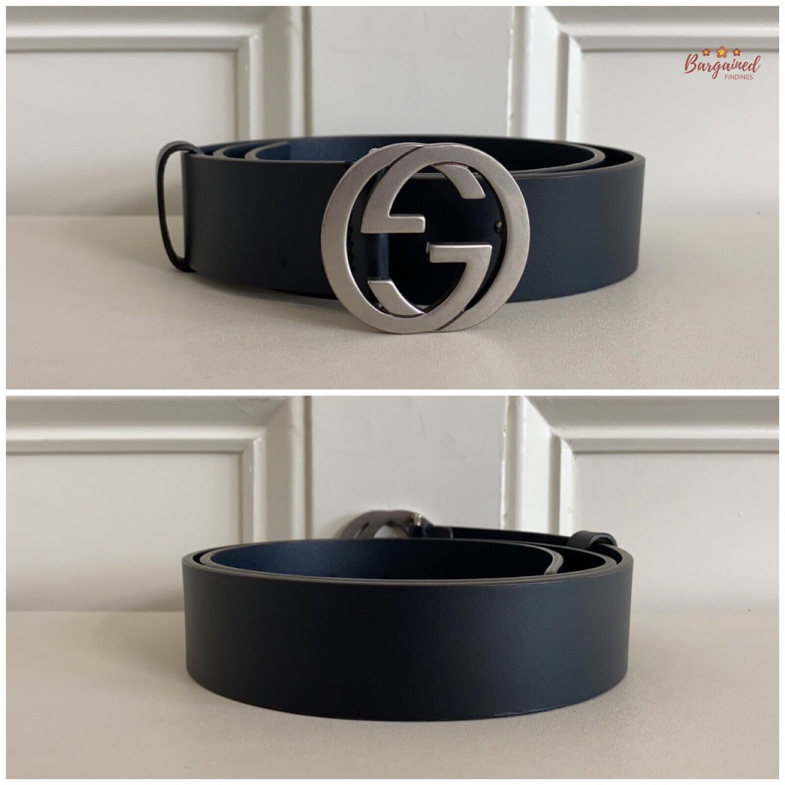 Gucci Gucci Black Leather Silver Interlocking G Buckle Belt Size 32 - 2 Thumbnail