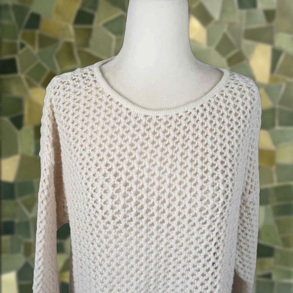 Jones New York VINTAGE 90s Jones New York Cream Open Knit Crochet Sweater M Cotton Casual Womens Size M / US 6-8 / IT 42-44 - 1 Thumbnail